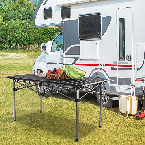 Miniatura 2 de Tangkula Mesa de campamento plegable de aluminio, mesa de campamento ligera enrollable para 4-6 personas con mesa grande y bolsa de transporte, mesa