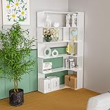 OXFENSEE Bibliotheque Angle，Etagère d'angle à 5 étages, en Bois, Hauteur : 169 cm, Grande Etagere Ouverte, Style Moderne Meuble de Rangement pour Salon, Etudier,Chambre, Blanc - 6