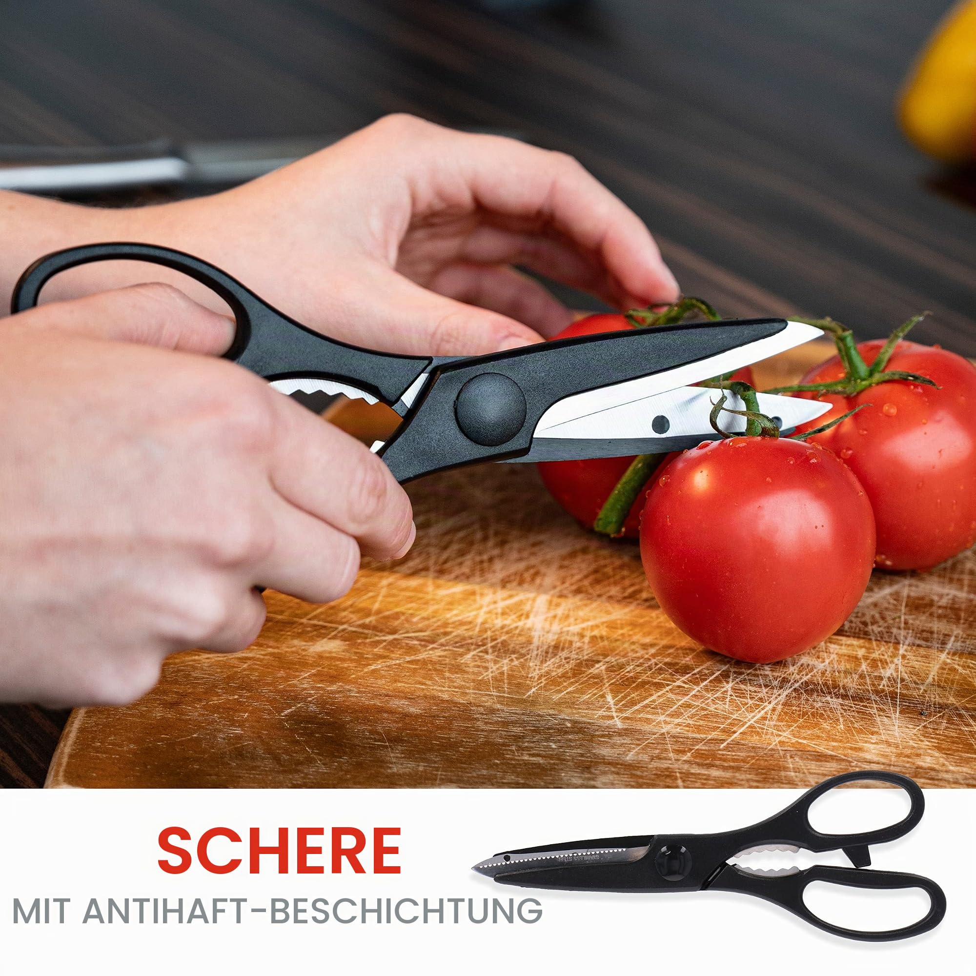 alpina Messerblock 15-Teilig - Messerset mit Block - Küchenmesser Set - 12 Verschiedener Messer - Inkl. Schärfer und Schere mit Antihaftbeschichtung - 29 x 13 x 35 CM - Edelstahl