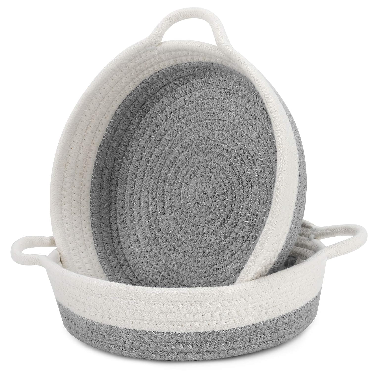 ABenkle 2 Pack Small Woven Basket Nursery Decor, Cute Small Basket, 10''x10"x3" Toy Basket, Empty Gift Basket with Handles Basket, Shelf Organizing Basket(Gray)