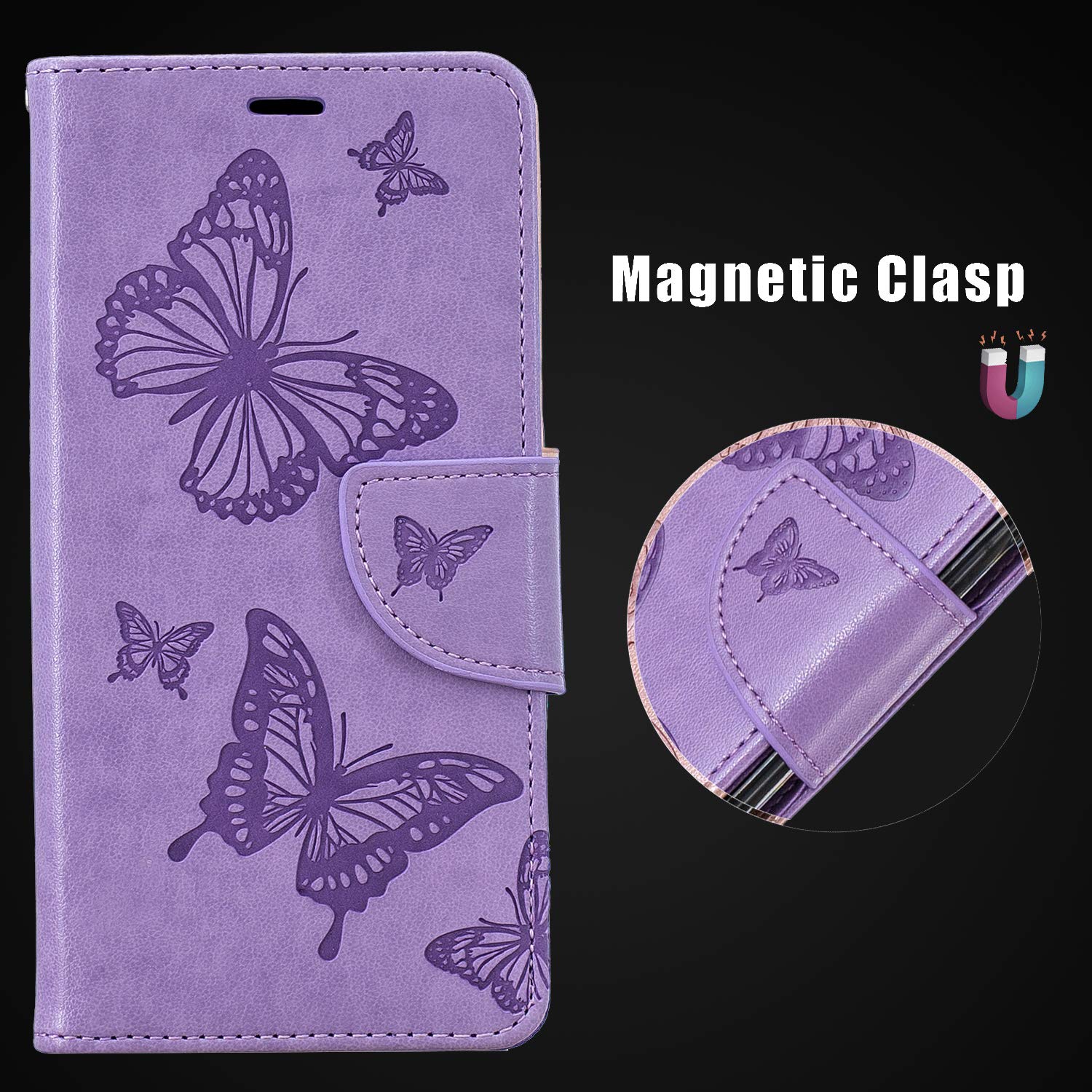 KKEIKO Cover per iPhone XR, Antiurto Custodia in PU Pelle con Slot per Porta Carte, Magnetico Protettiva Cover per iPhone XR, Viola