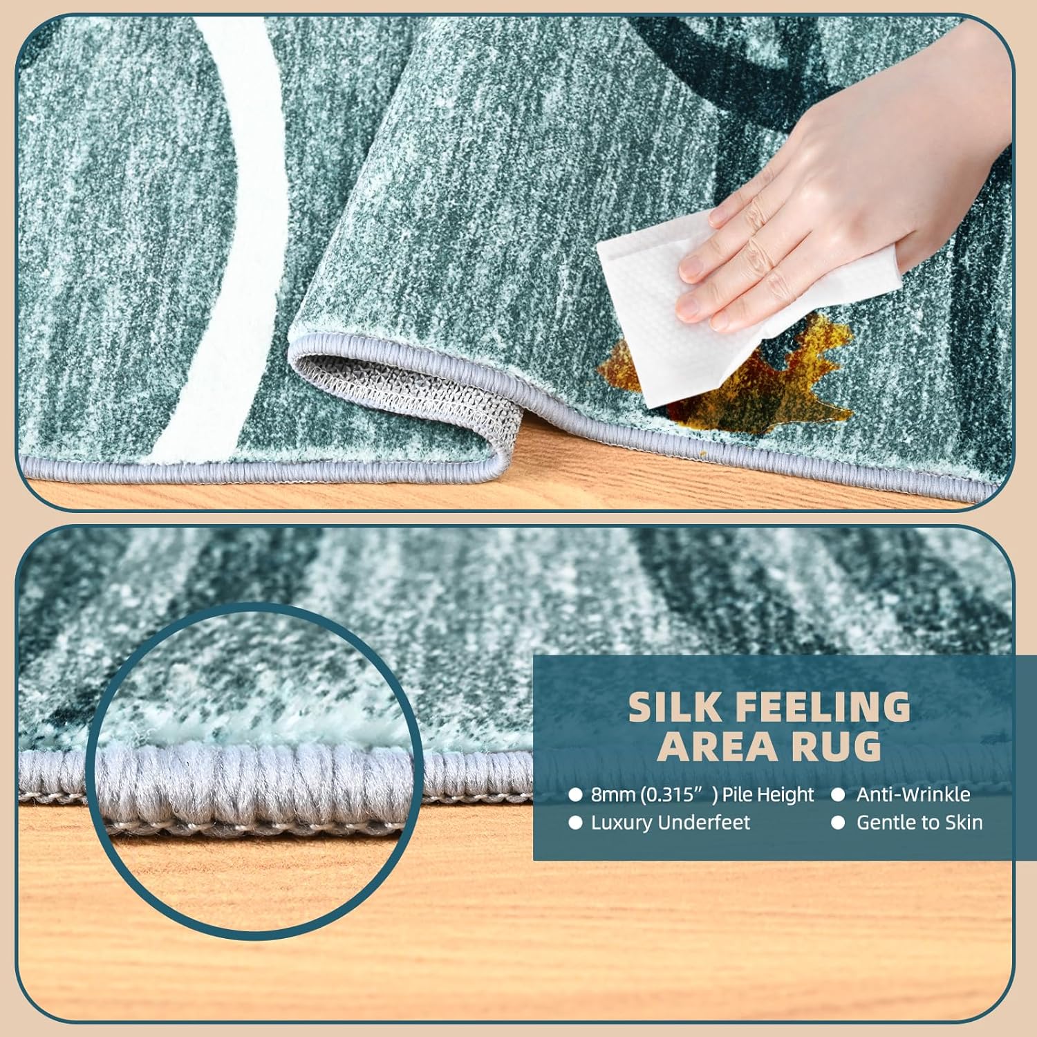 Washable Modern Blue Black White Runner Rug - 2x8 Feet Soft Faux Wool Rug Abstract Circles Line Design Runner Rugs for Hallway, Bedroom, Non-Slip Bedside Rugs 2'x8', Blue/Black/White