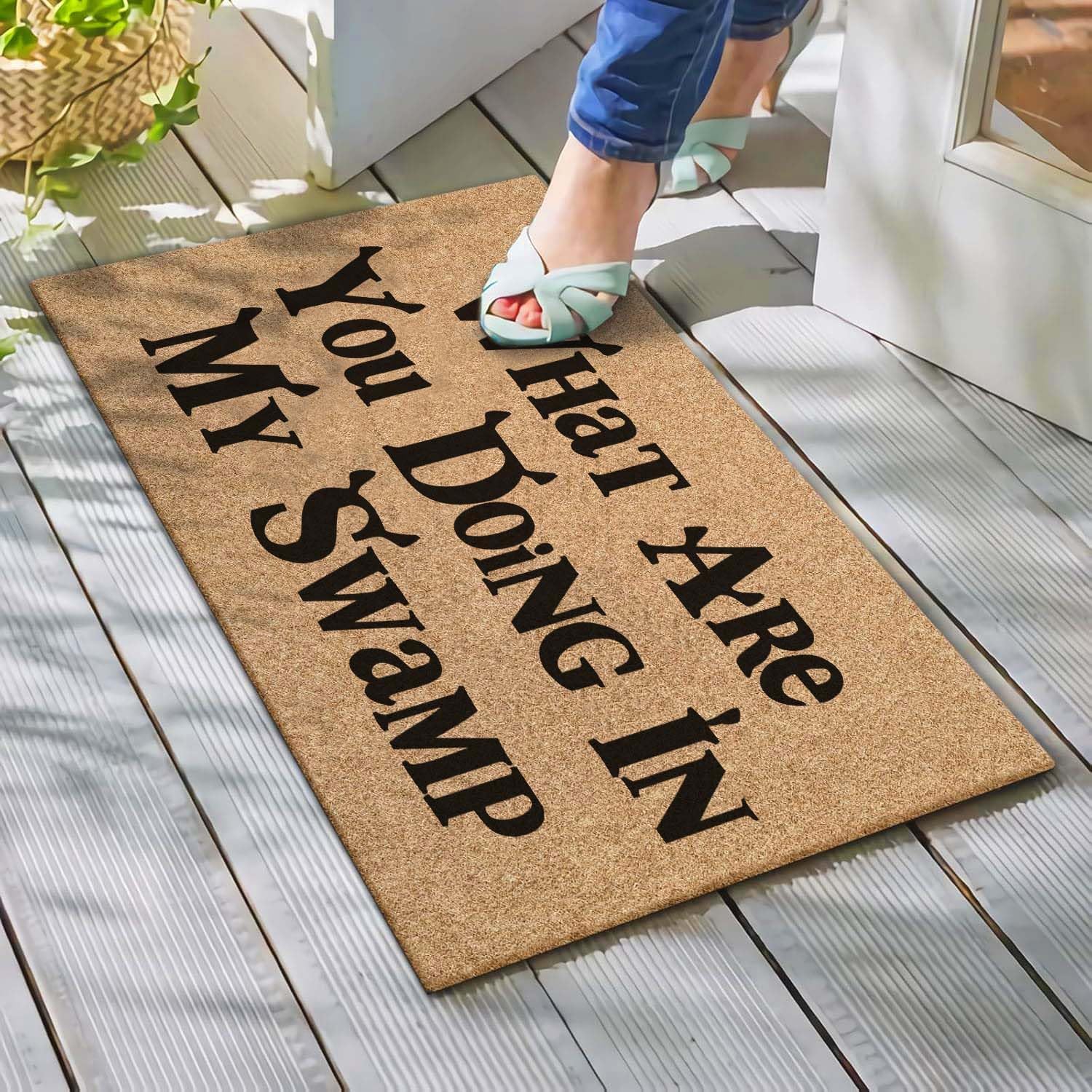 Welcome Door Mat What are You Doing in My Swamp Outdoor Indoor Entrance, Low-Profile Floor Mats Non Slip Durable Entrance Rugs for Entry, Patio, High Traffic Areas Front Door, 17" x 29.5"