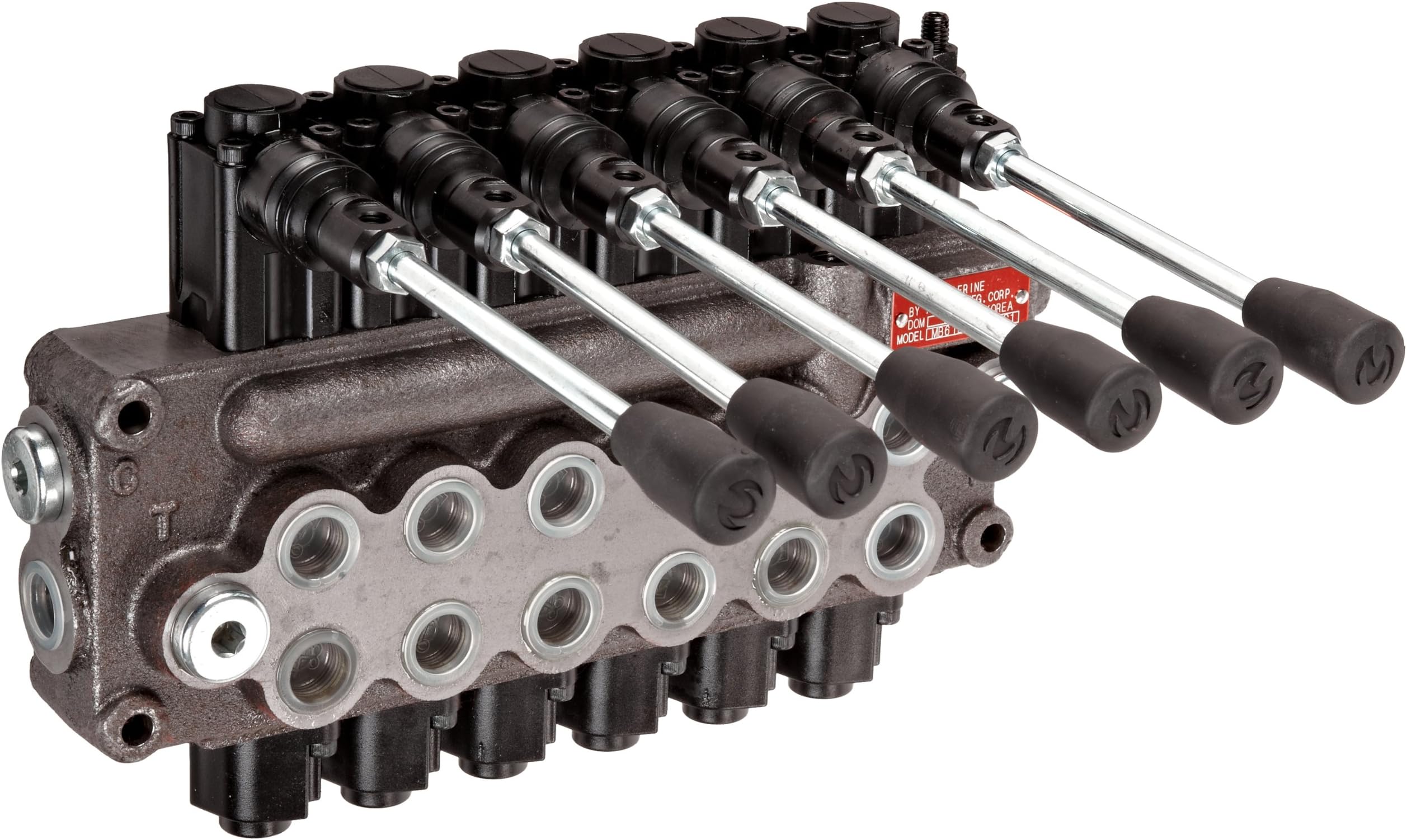 Prince MB61BBBBBB5C1 Directional Control Valve, Monoblock, Cast Iron, 6 Spool, 4 Ways, 3 Positions, Single Acting Cylinder Spool, Spring Center, Straight Handle, 3500 psi, 8 gpm, In/Out: #8 SAE, Work #8 SAE