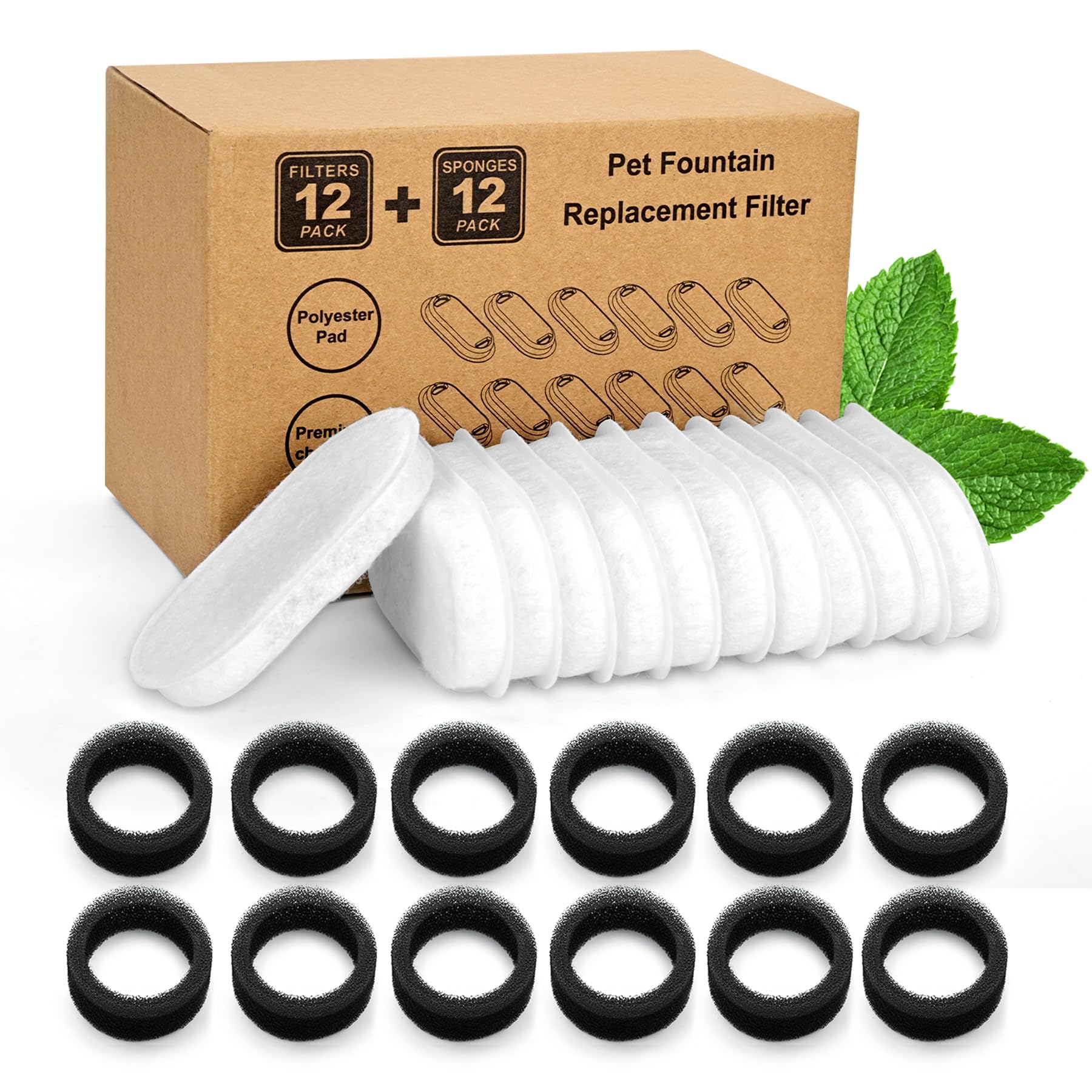 Filtre de fontaine pour animaux contre les poils et débris Kit 24 filtres et 12 mousses