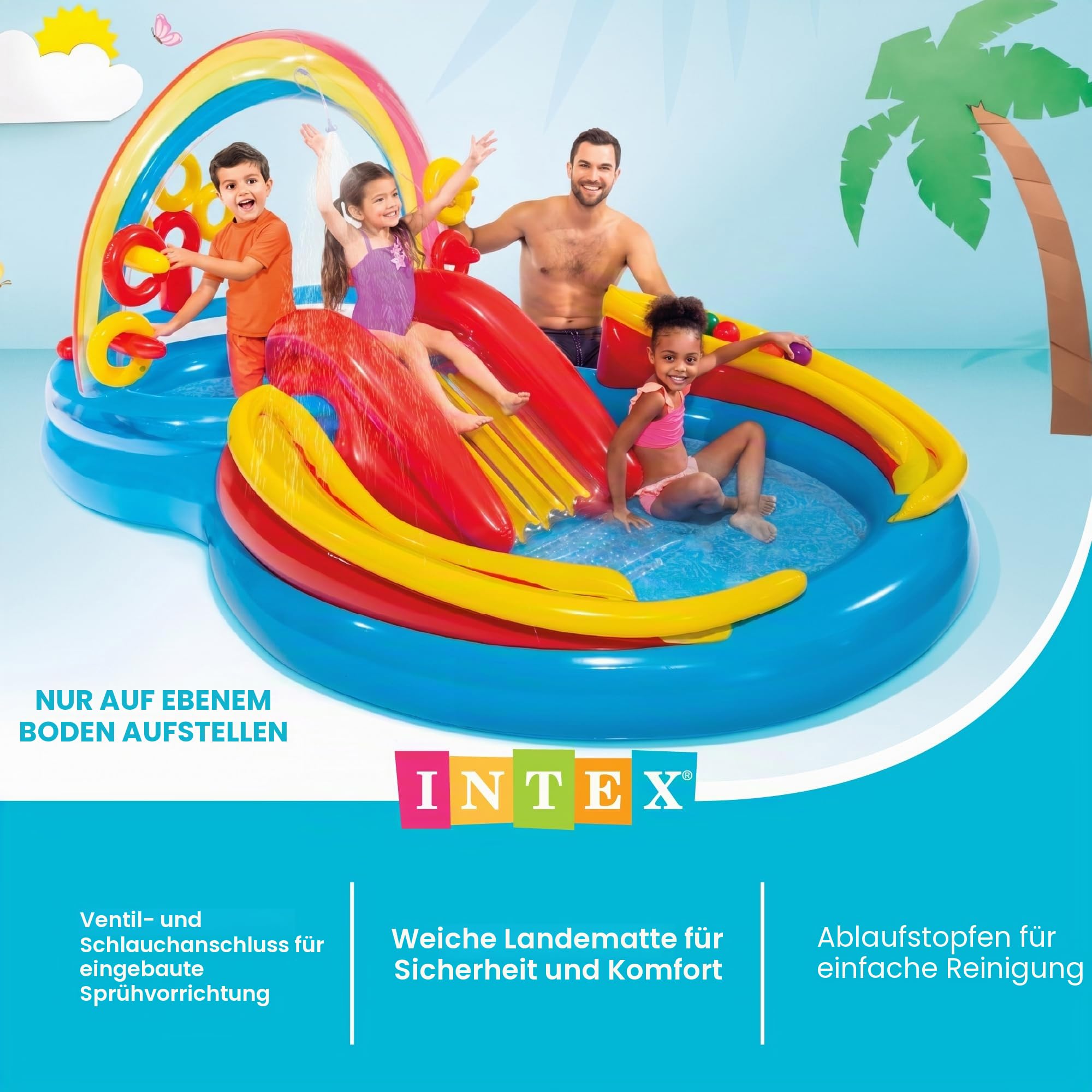 Intex Rainbow Ring Play Center - Kinder Aufstellpool - Planschbecken - 297 x 193 x 135 cm - Für 3+ Jahre 57453NP Mehrfarbig 297x193x135 cm