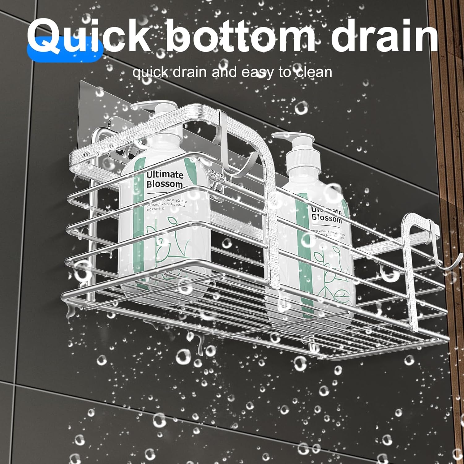Shower Caddy,Shower Organizer for Bathroom With 2 Hooks，SUS304 Stainless Steel，Shower Shelves for Inside Shower,Rustproof Bathroom Shelf，No Drilling.
