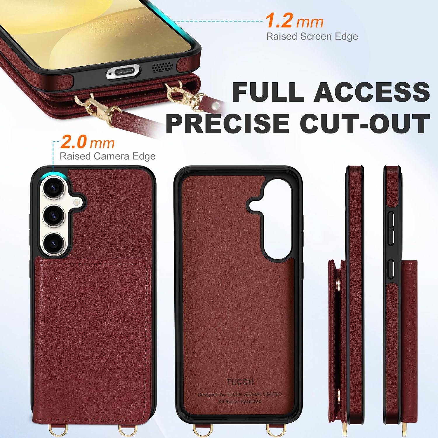 TUCCH Crossbody Wallet Case for Galaxy S25 Plus, RFID Blocking [6 Card Slots][Detachable Lanyard], Magnetic Flip Wallet Anti-Slip PU Leather Shockproof Phone Cover for Galaxy S25 Plus 6.7", Dark Red