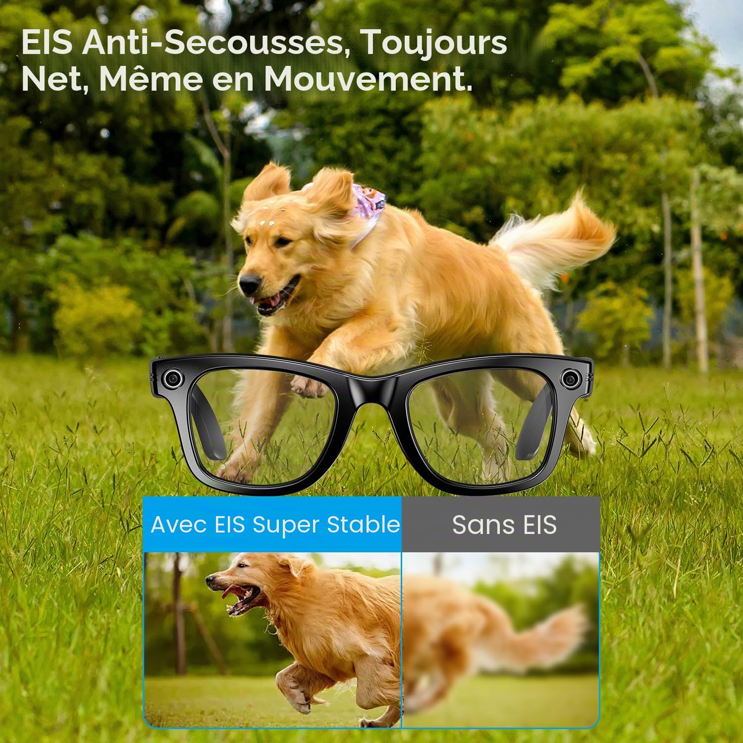 AI Smart Glasses 4K Caméra HD 290mAh 800W Lunettes de caméra avec Enregistrement vidéo, Traduction simultanée/Identification d'objet GPT, lentilles photochromiques