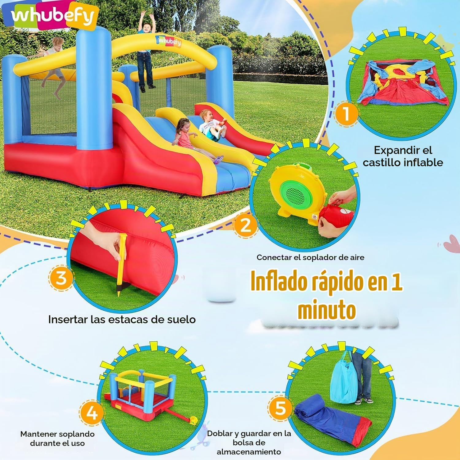 Castillo Hinchable para niños 3-6 y 8-12 niños Grandes, Inflable con