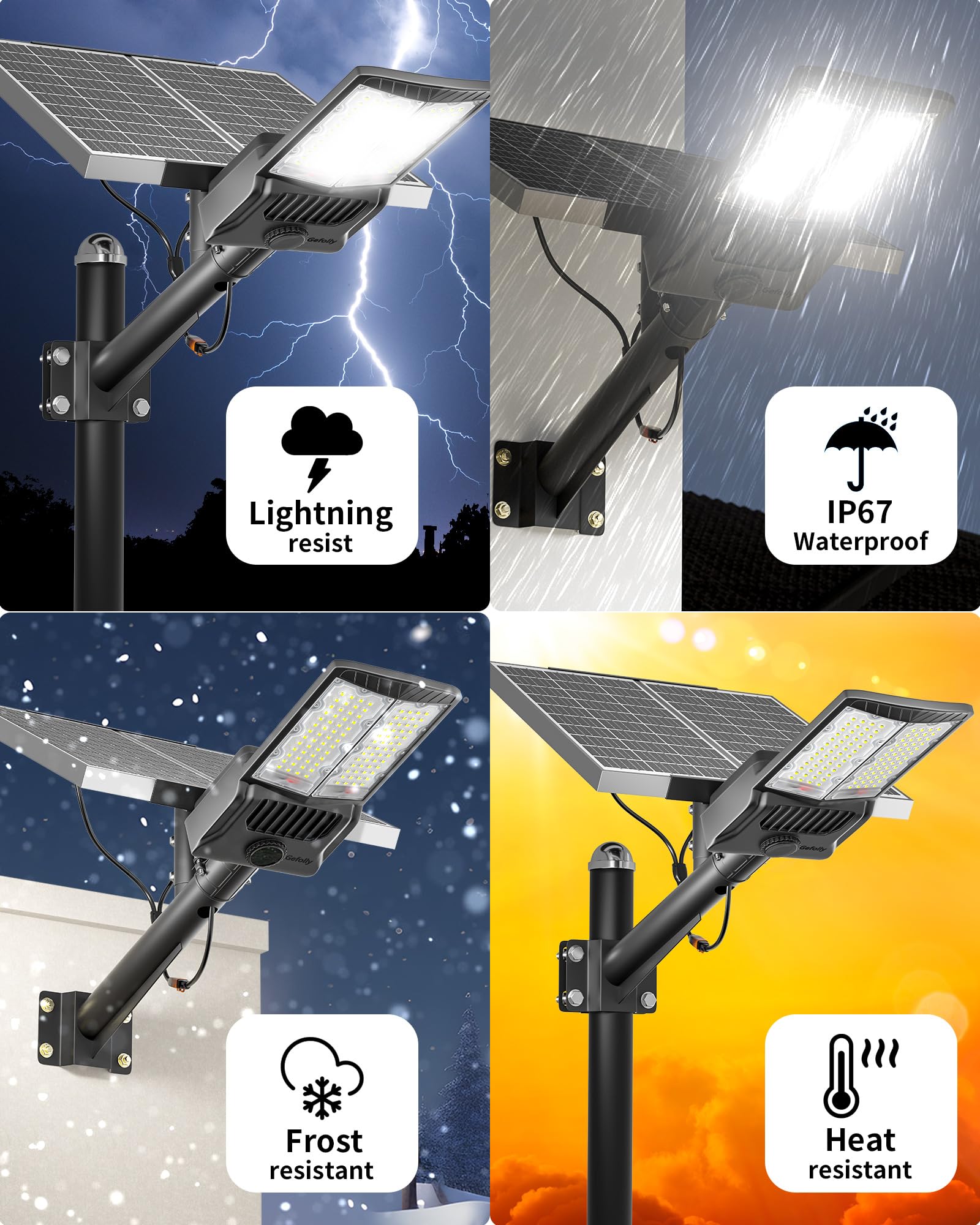 Gefolly SL-8500W Farolas Solares Exterior, Luz Solar Exterior con Control Remoto, 6500K IP67 Farolas Potente Impermeable, Foco LED Para Jardín Para Jardín, Garaje