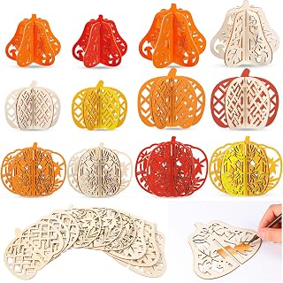 36 Pcs Thanksgiving Crafts Set Pumpkin 8&5 Inch Wooden Large 3D Fall Cutouts to Paint, Unfinished Wooden Slices, Table Centerpieces Art Decorations for DIY Tiered Tray Hollow(7.8inch 4.7inch)