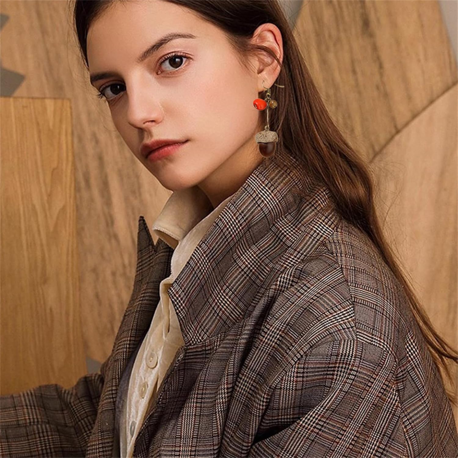 MALOYANVE Hazelnut Earrings for Women Dark Autumn Winter Thanksgiving Vintage Hazelnut Drop Earrings Suitable for Thanksgiving Holiday Atmosphere Party Jewelry Gifts - Image 2