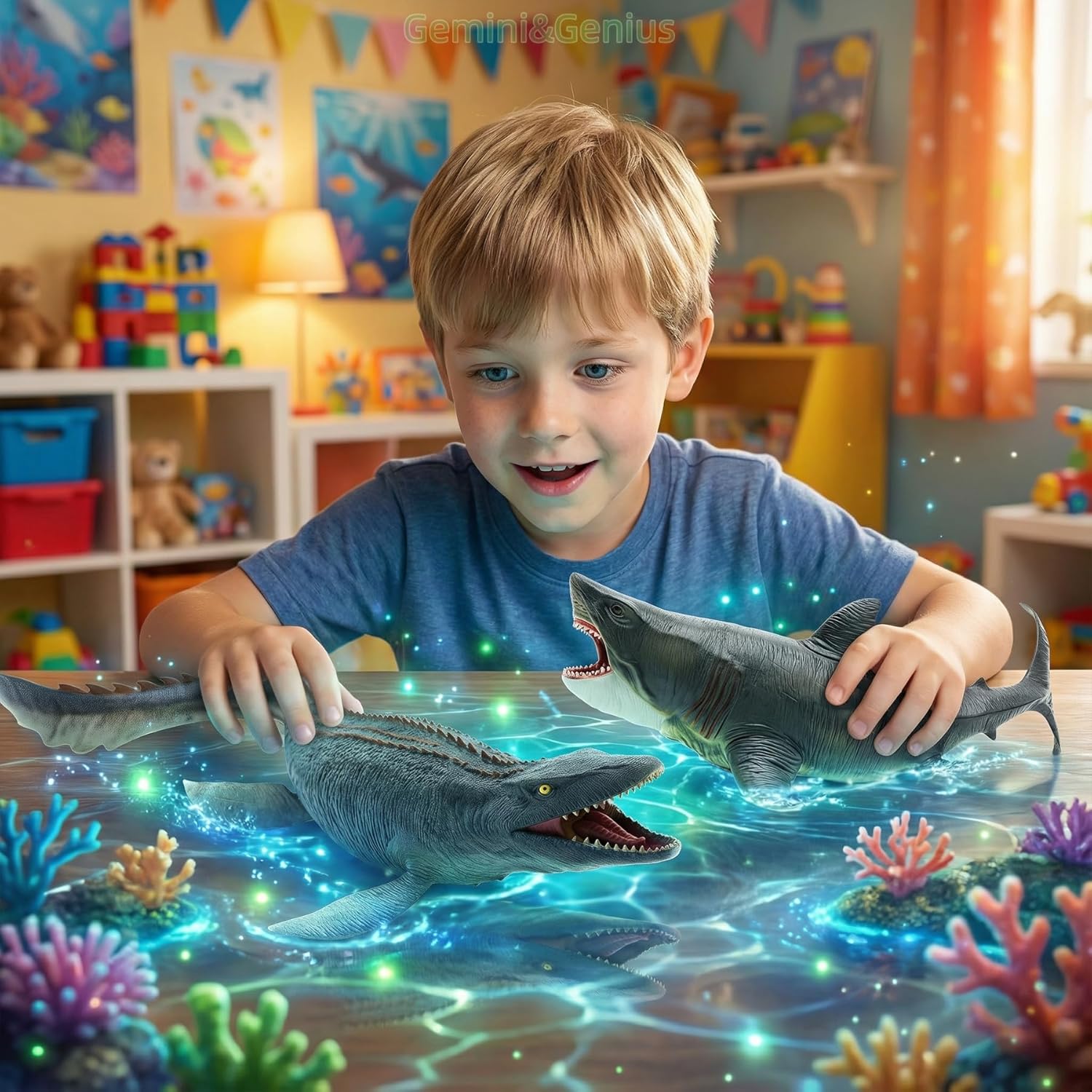 Gemini&Genius Mosasaurus Dinosaur Toy with Movable Jaw, Large Marine Realistically Dinosaur, Ocean Dino World Animal Figure Toy Gift and Party Supplie for Kids
