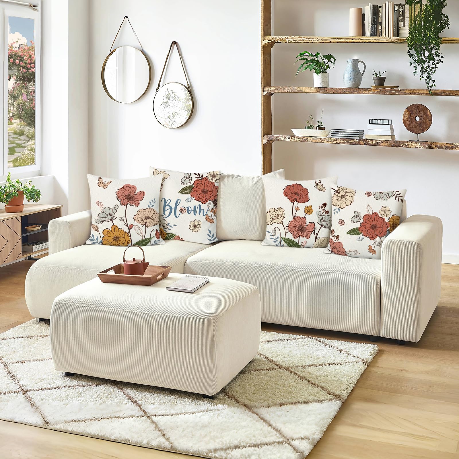 Set 4 Federe Cuscini 45x45 Cm - Stampa Fiori Primavera, Poliestere - Foto 8