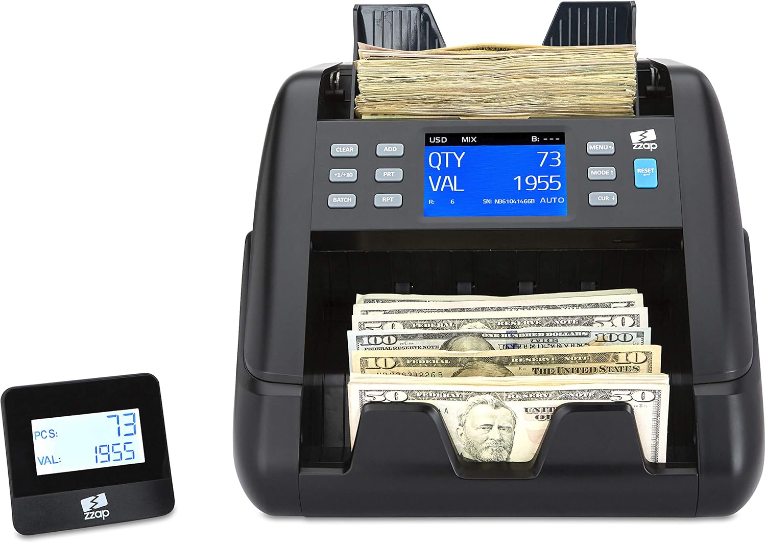 ZZap NC55 Mixed Denomination Bill Counter with Counterfeit Detection - Value Money Cash Machine Currency : Office Products