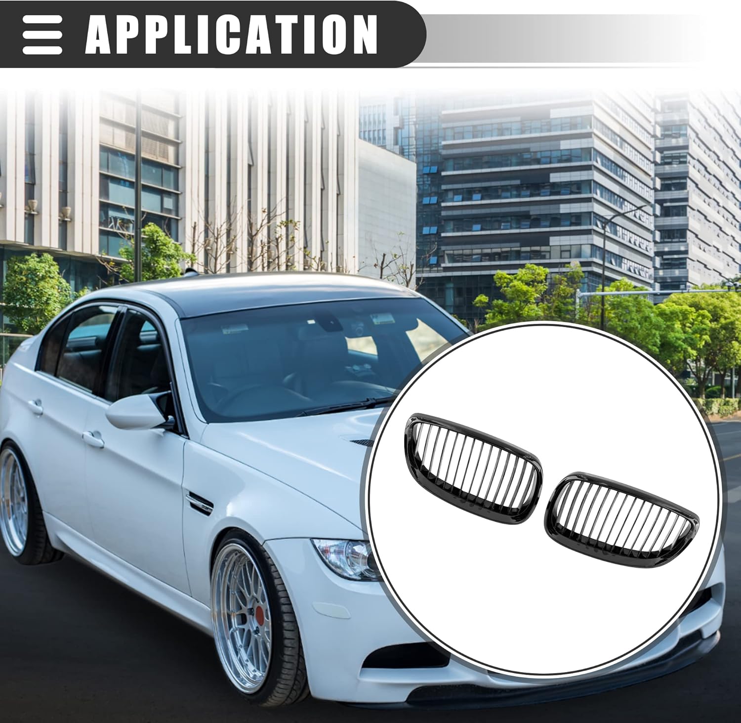 Motoforti Front Kidney Grille Gloss, for BMW M3 2008-2013, Plastic, Black, 2pcs