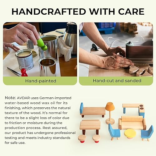 Miniatura 4 de Juego de muebles y accesorios de casa de muñecas de madera, 18 piezas de muebles de casa de muñecas en miniatura con muñecas de madera para