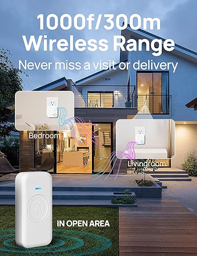 Miniatura 5 de Timbre inalámbrico, timbre de puerta impermeable con 60 campanillas, 5 niveles de volumen y modo de silencio, timbre de puerta ruidoso inalámbrico