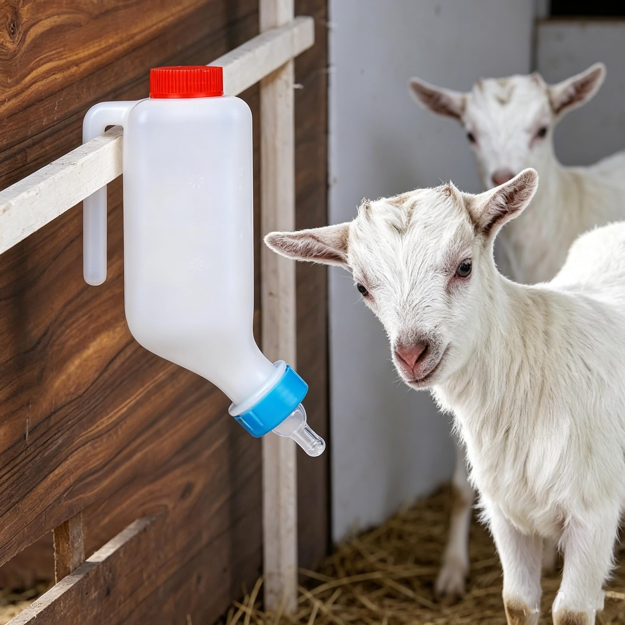 MEISO 3 Pièces Biberon d'agneau & Chèvre 500 ML, Bouteille d'alimentation d'agneau, Système de Boisson Suspendue, Seau à Lait en Bouteille pour Allaitement d'Agneaux & Bébé Chèvre (500 ML)