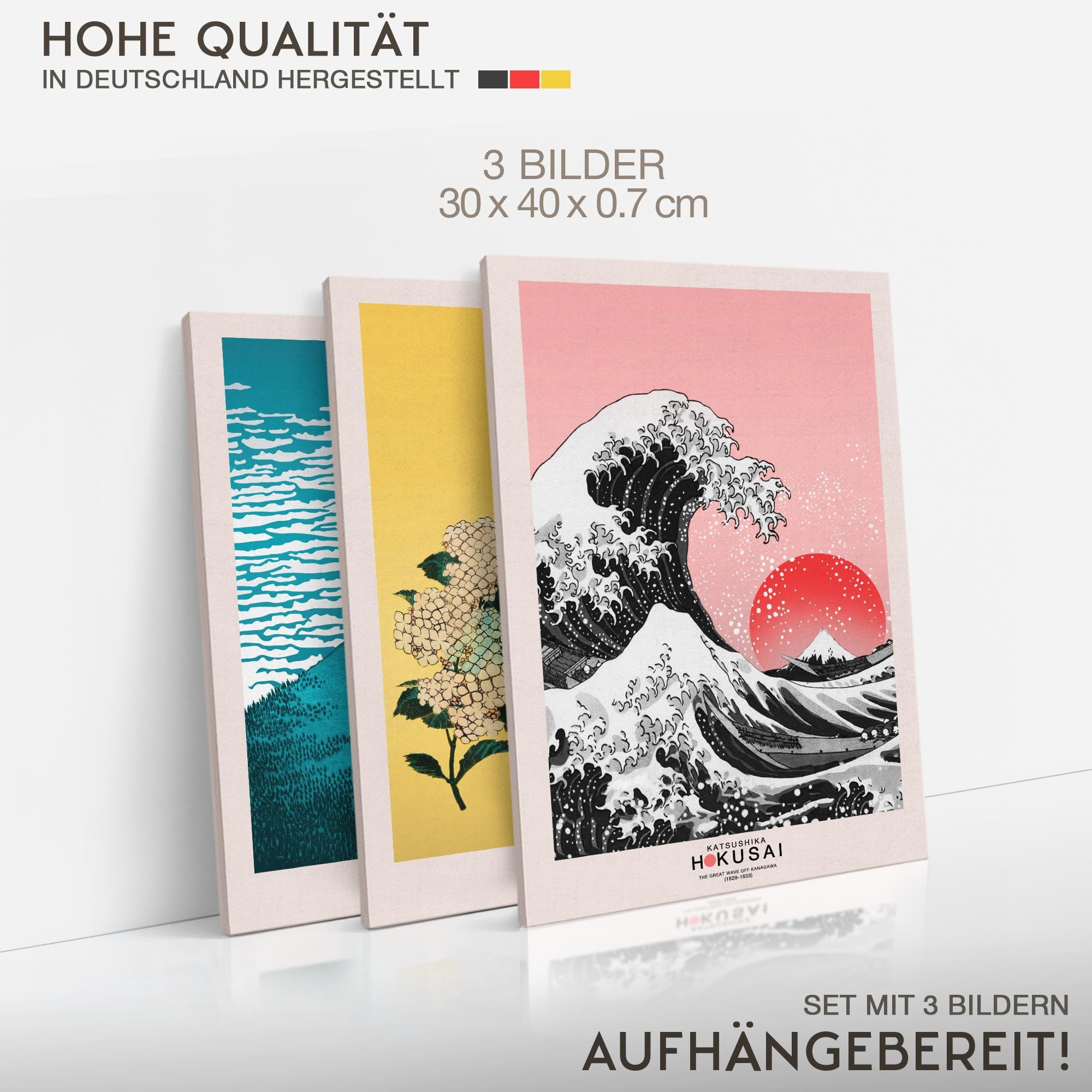 Novart Wandbilder Set Blumen - KOMPLETT AUFHÄNGFERTIG - Wohnzimmer Schlafzimmer Büro Deko - 3 Moderne Bilder Blüten - N040735a