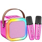 Kinglucky Mini Karaoke Machine for Kids, 2025 TOP Birthday Gifts Ideas for 3-12 Year Old Girls, Christmas Party Gifts Kids\' Personal Video Players Accessories with 2 Wireless Microphones - Rose Pink