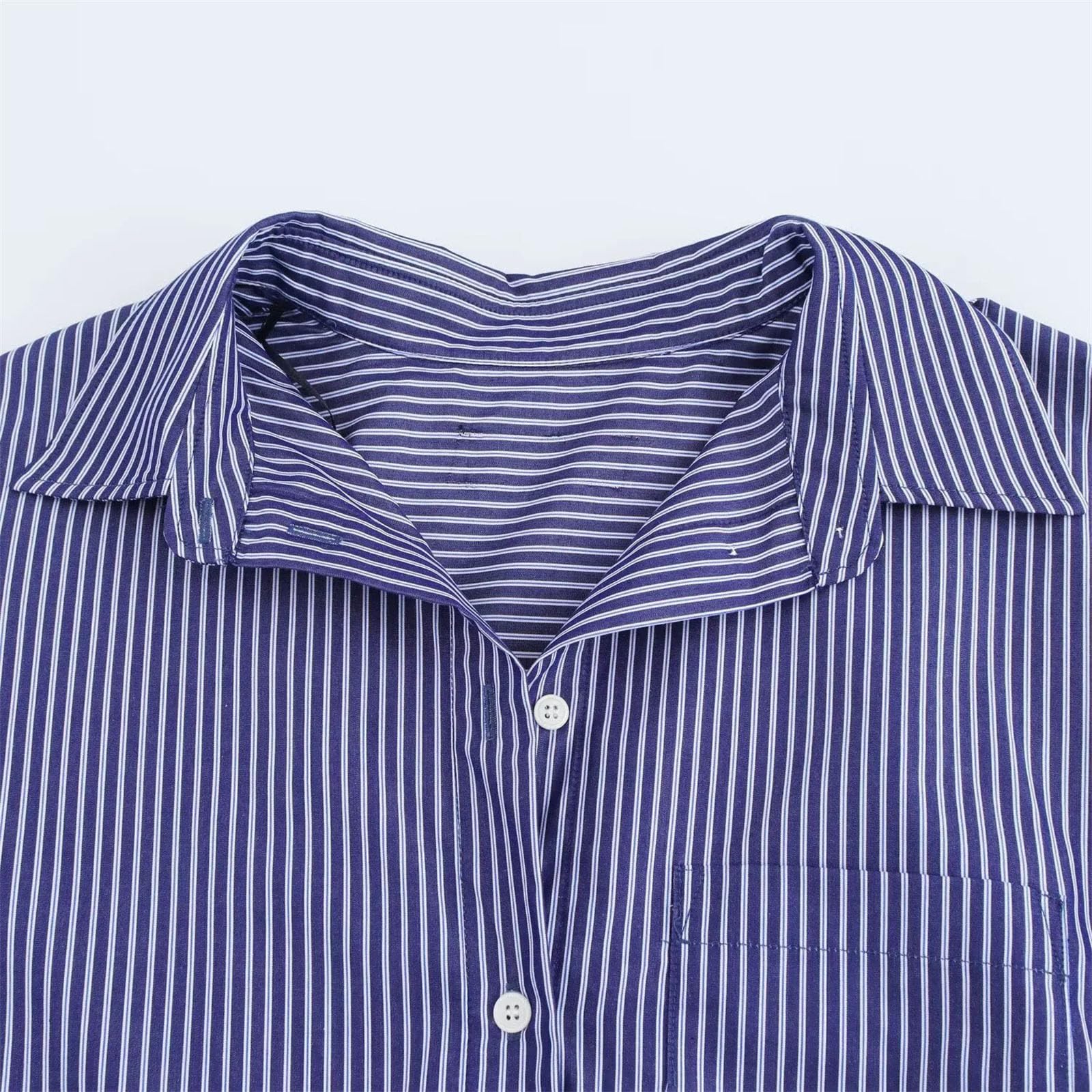 Blusa holgada casual a rayas para mujer, con solapa, manga murciélago, para negocios, trabajo, blusas