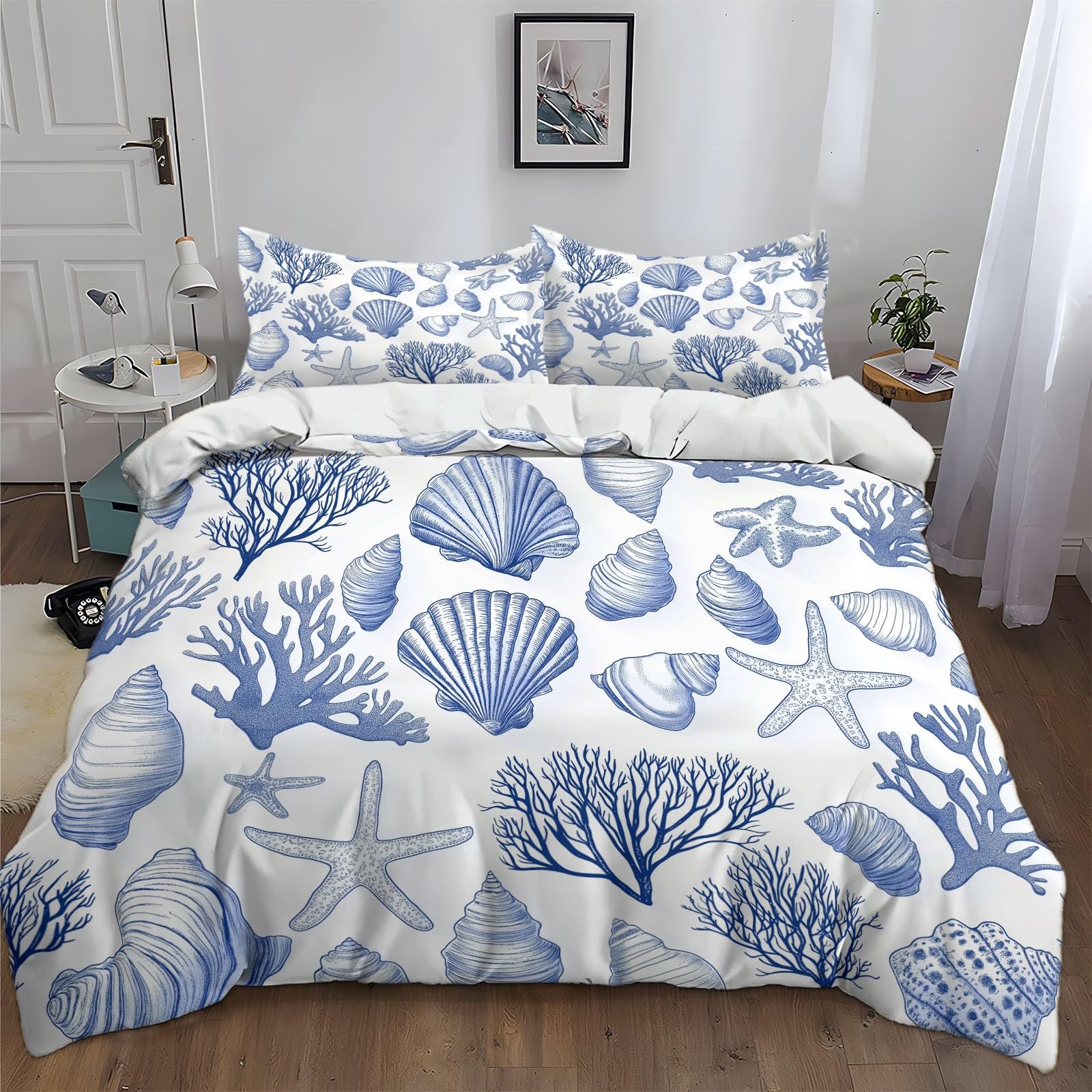 Housse de couette 220x240 l'océan avec 2 taies pour lit 2 personnes