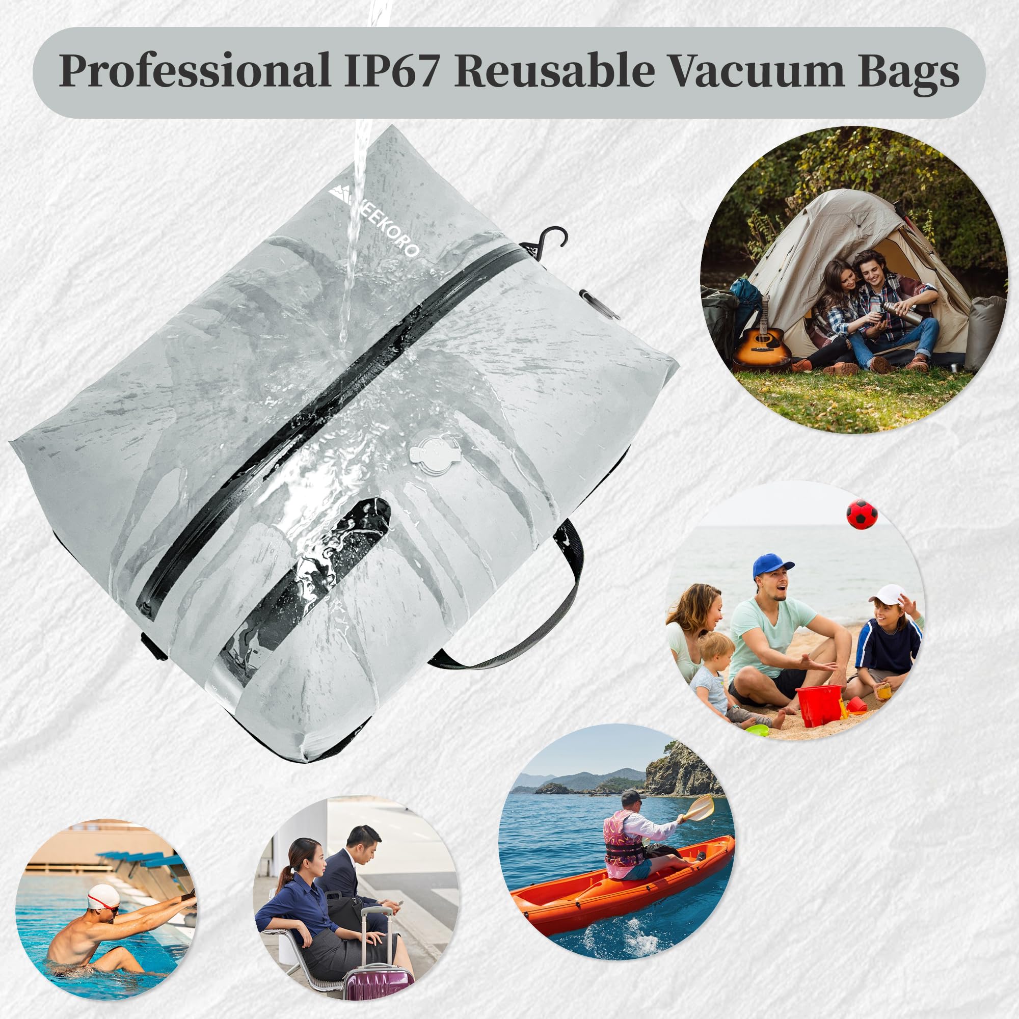 Sacchetti sottovuoto da viaggio, professionali, IP67, riutilizzabili, per valigie e zaini, resistenti e salvaspazio, confezione da 2, senza pompa)