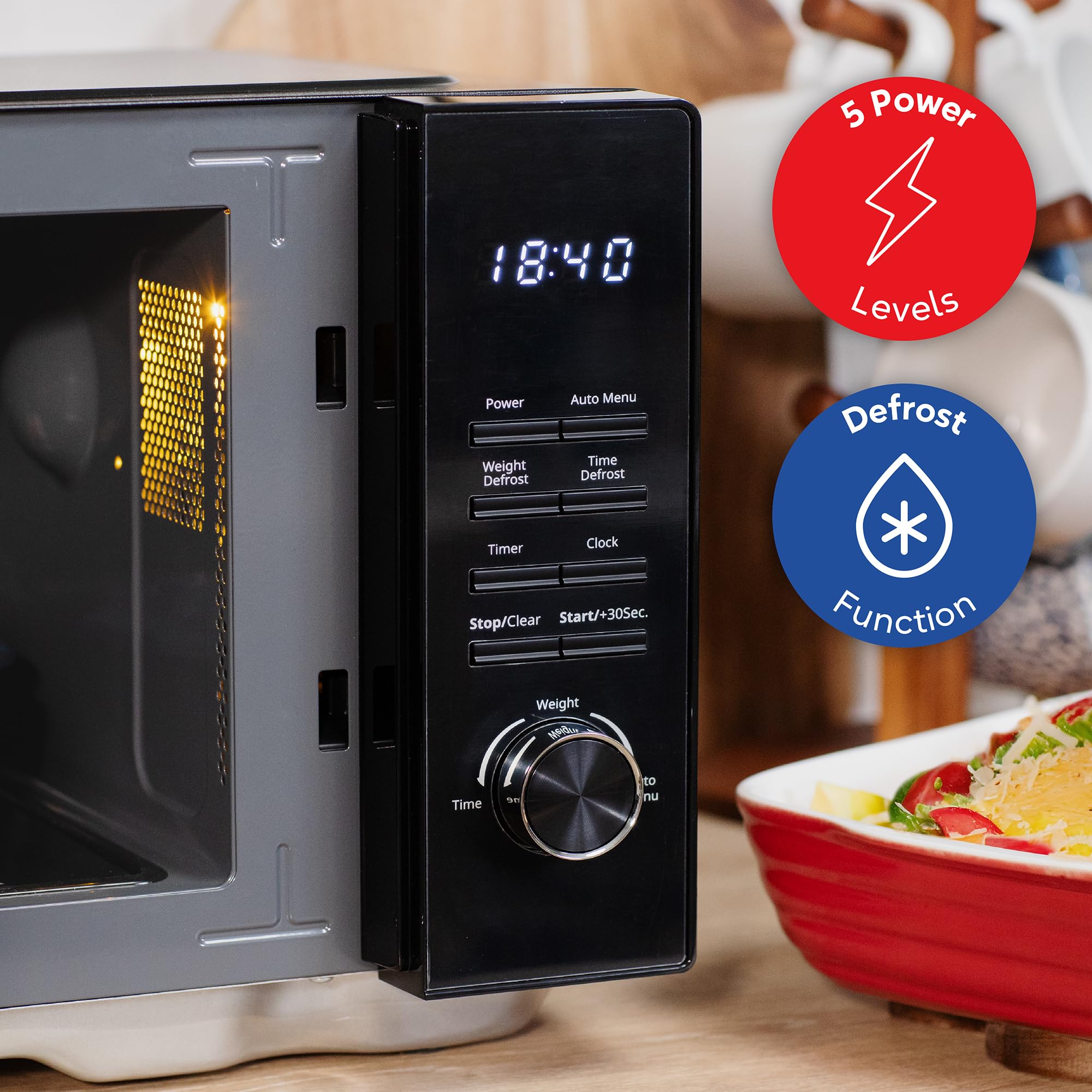 Russell Hobbs 23L Flatbed Digital Microwave with 800W Power, 8 Auto-Cook Menus, Defrost Function and Child Lock in Black, RHFM2365B — view 6
