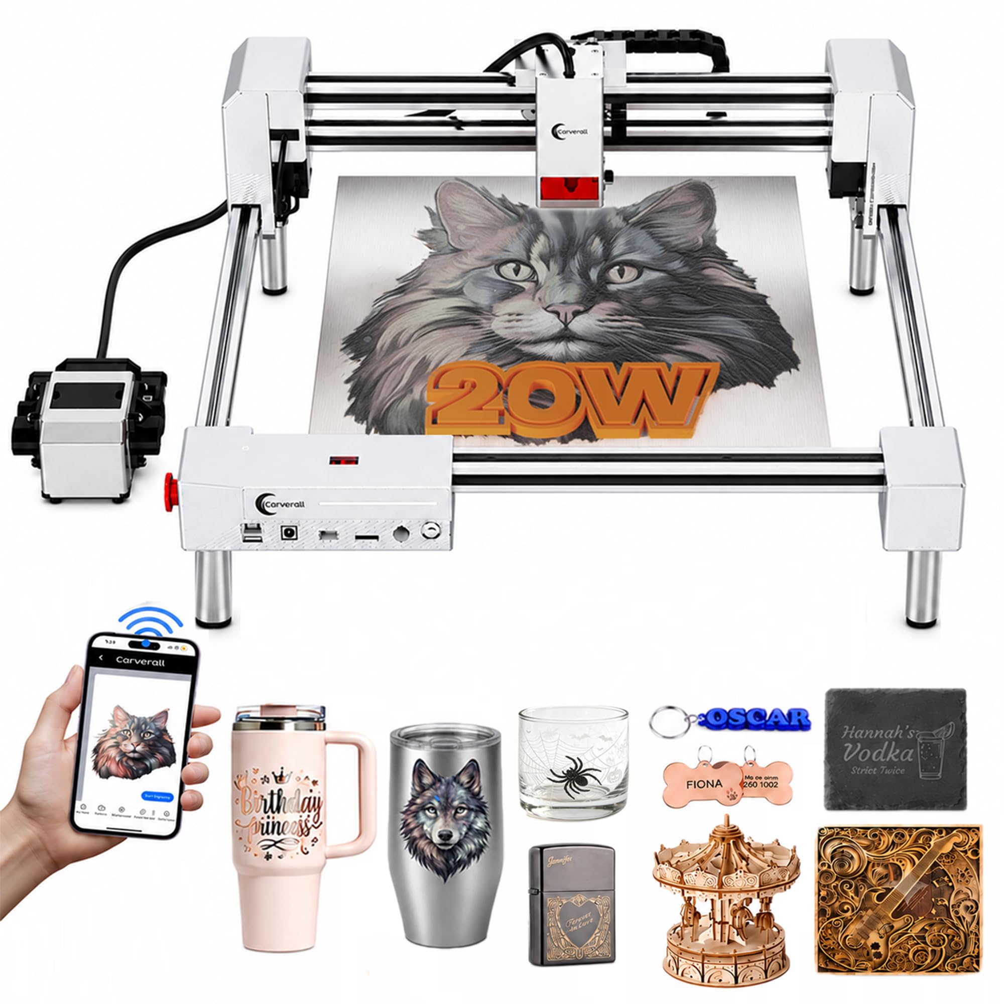 X1/JL9 20W Laser Engraver and Cutter with Air Assist, Laser Engraving Machine for Wood Metal Acrylic Glass Stone, Powerful DIY CNC Laser Cutter 11.8" x 11.8" 20000mW Class1