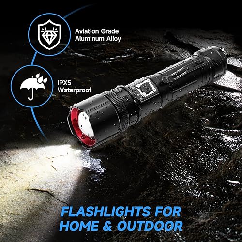 Miniatura 6 de Linternas recargables de alto lúmenes, luz táctica portátil, 160000 lúmenes, linterna LED súper brillante, impermeable, con cable USB, 5 modos de