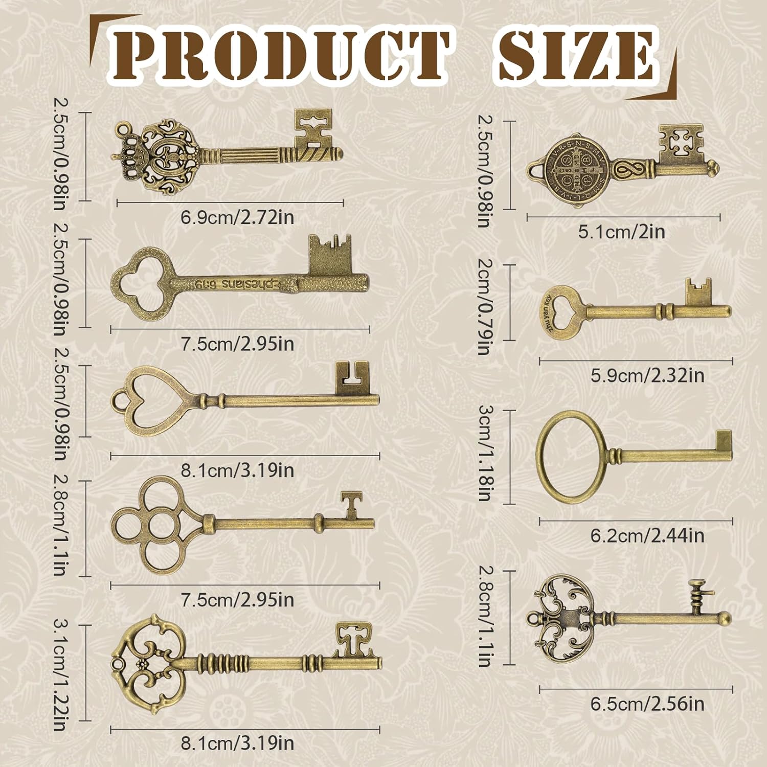 Mixed 9 Skeleton Keys Antique Bronze Finish Extra Large Vintage Skeleton Keys for Birthday Party Wedding Decoration DIY Crafts Favors Charms Pendant, 9 Styles