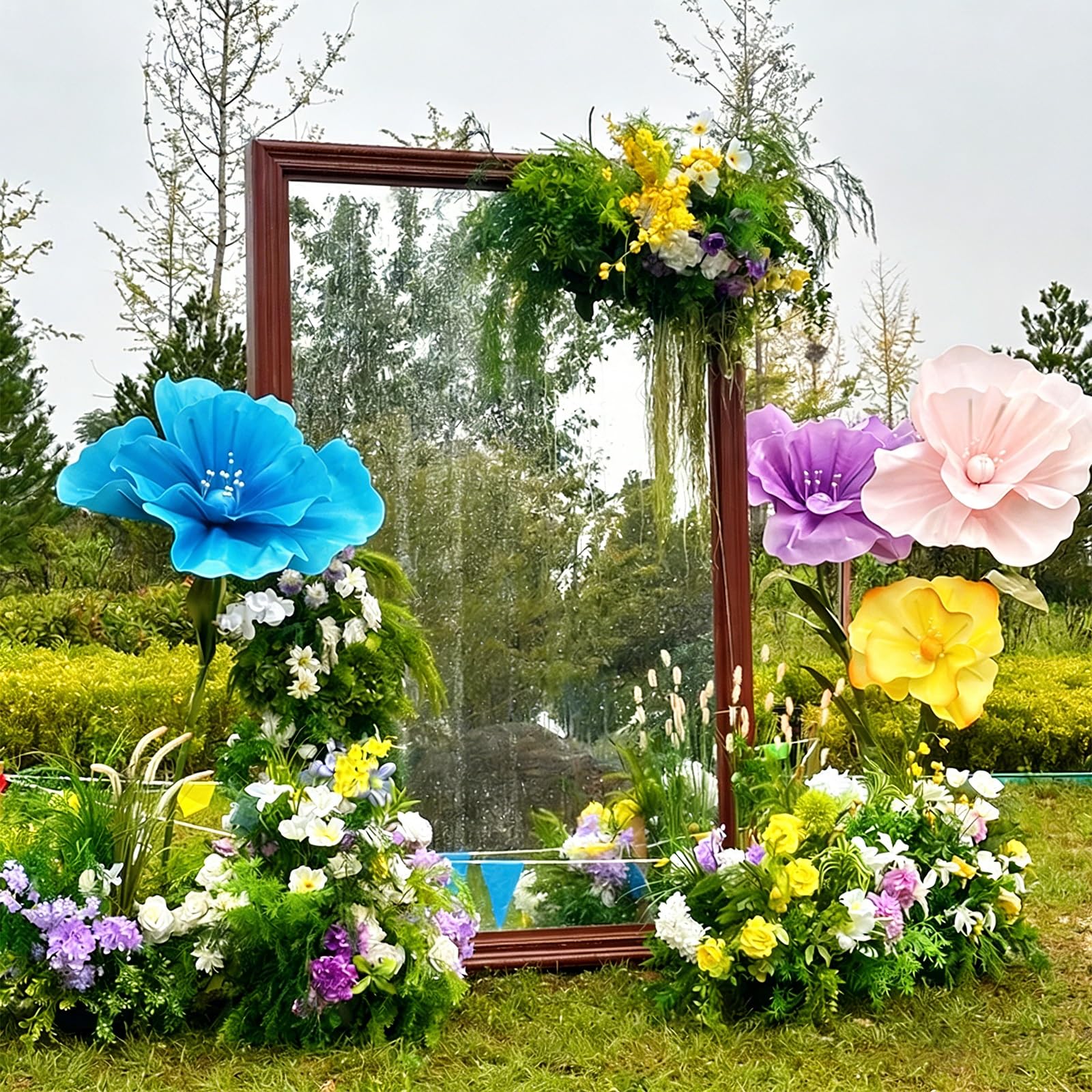 Künstliche Blumen Frühling Outdoor Dekoo Blumen Künstlich Groß mit Ständer und Sockel für Hochzeitsempfang, Party Bankett Hintergrund, Home Decor(Set A1)