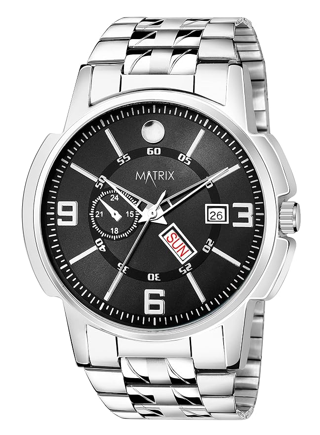 Matrix Black, Blue, White Dial, Day & Date Functioning, Stainless Steel ...