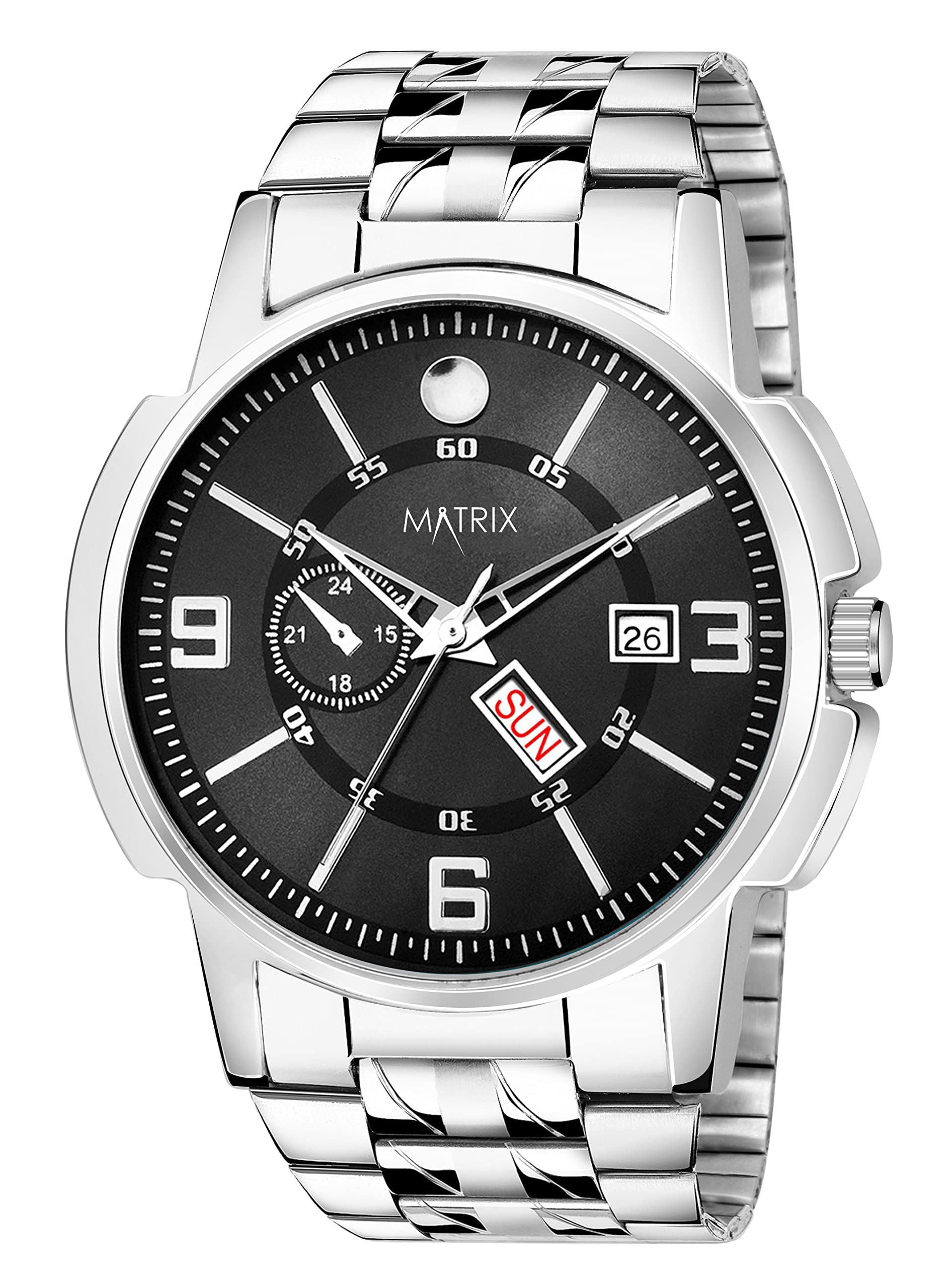 Matrix Black, Blue, White Dial, Day & Date Functioning, Stainless Steel Strap Analog Watch for Men & Women