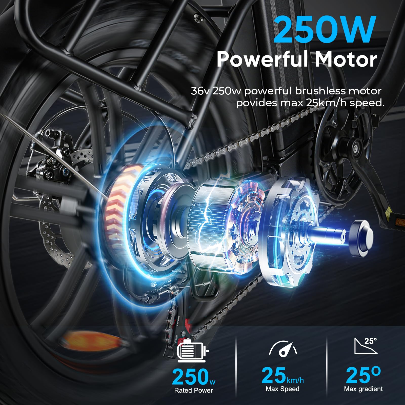 SAMEBIKE Bicicleta eléctrica Plegable 20" 250W Motor batería extraíble eBike para Commuting Caja de Cambios de 7 velocidades Bicicleta eléctrica Adulto Suspensión Delantera y Doble Disco Frenos