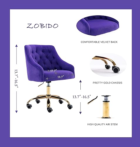 Miniatura 112 de ZOBIDO Cómoda silla de trabajo para la oficina en casa con ruedas, bonita y moderna tapizada de terciopelo con respaldo de concha, silla de