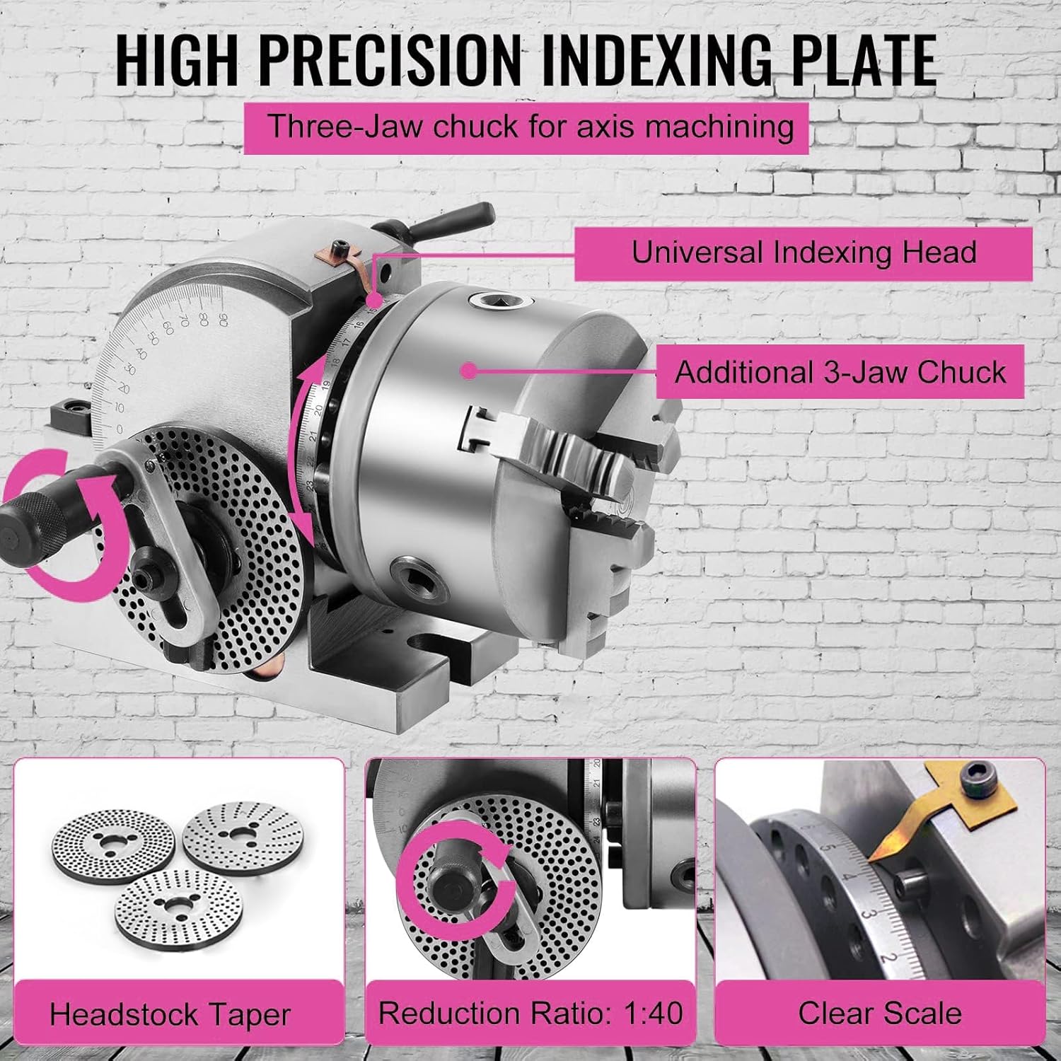 3-Jaw Dividing Head Kit (4/5/6/8in) with Tailstock & Dividing Plates for CNC Mill - Perfect for Drilling, Milling, Grinding - 6in (160mm) Precision Tool