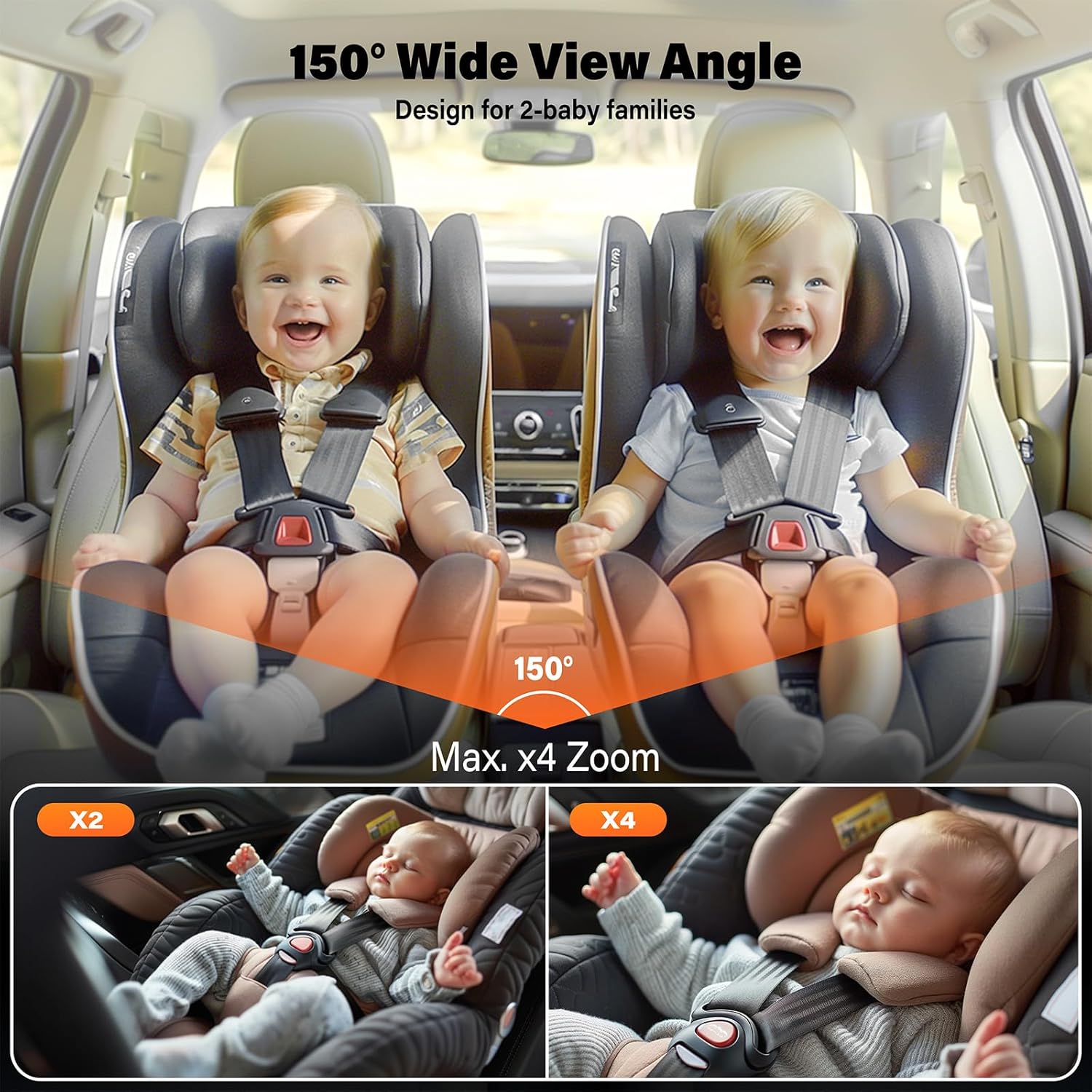 A2C Wireless Baby Car Monitor, Battery-Powered Baby Car Camera for Backseat & Home, 5" HD 1080P Auto/Manual Night Vision Screen with 7-Hour Battery, Rear Facing Carseat Camera for Newborns, Kids, Pets