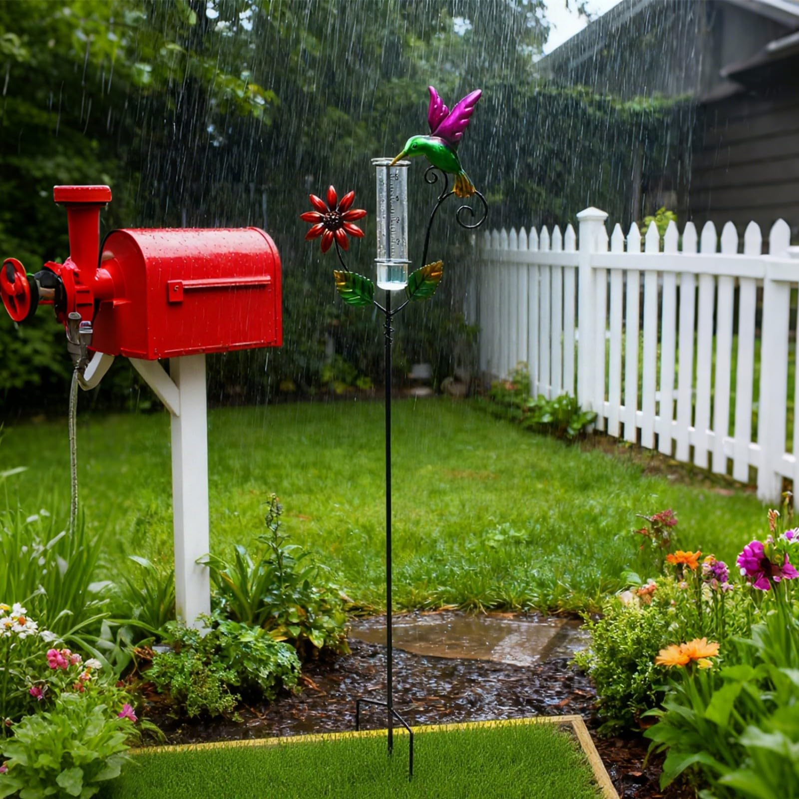 Bellissimo pluviometro da giardino in vetro resistente calore e ferro ornamentale, indicatori pioggia artistici precisa traccia meteorologica, misuratore pioggia in ferro battuto