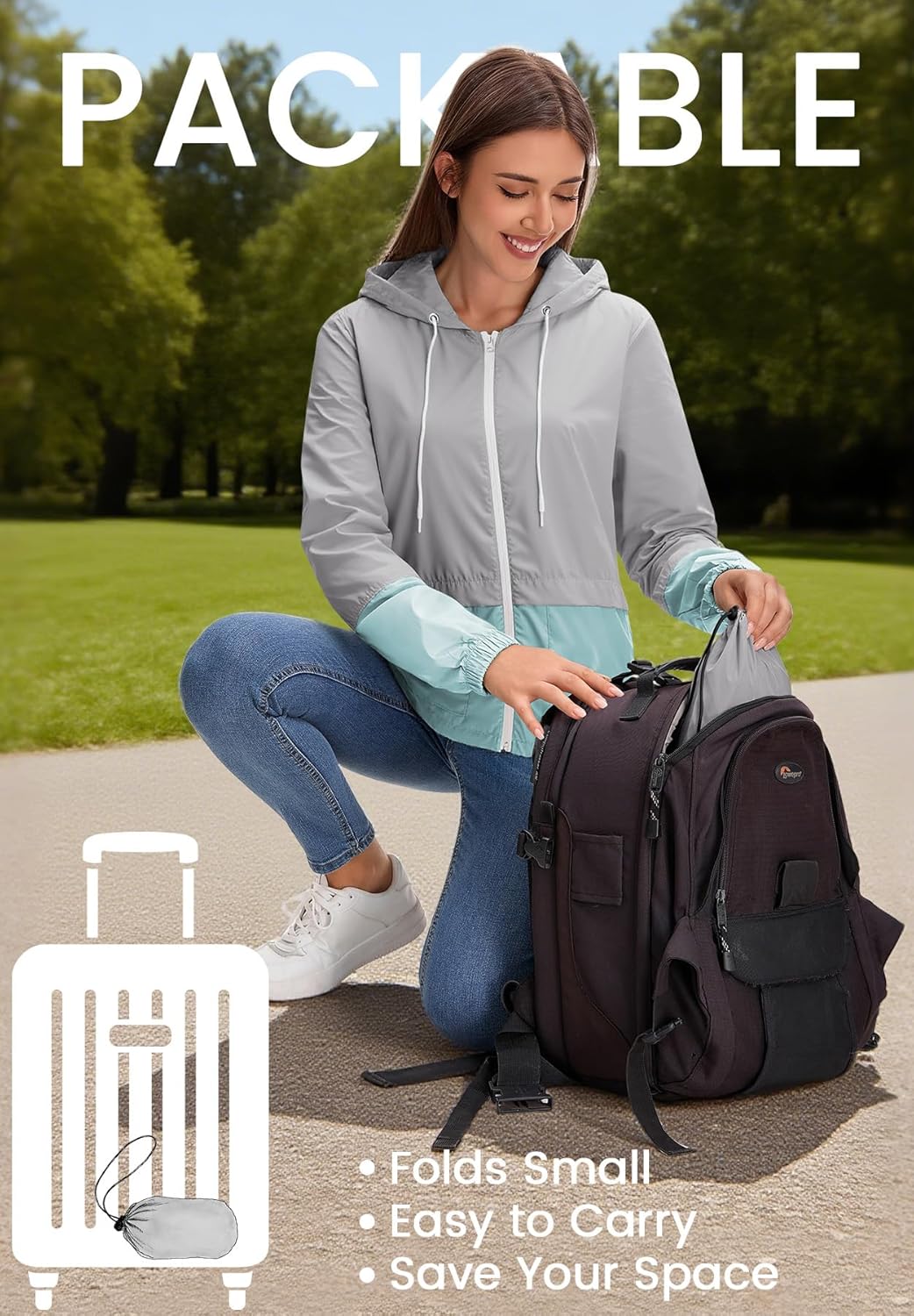 Zando Lightweight Rain Jacket Women Waterproof - Raincoat for Women Packable Rain coat Hooded Windbreaker for Travel Outdoor - Image 2