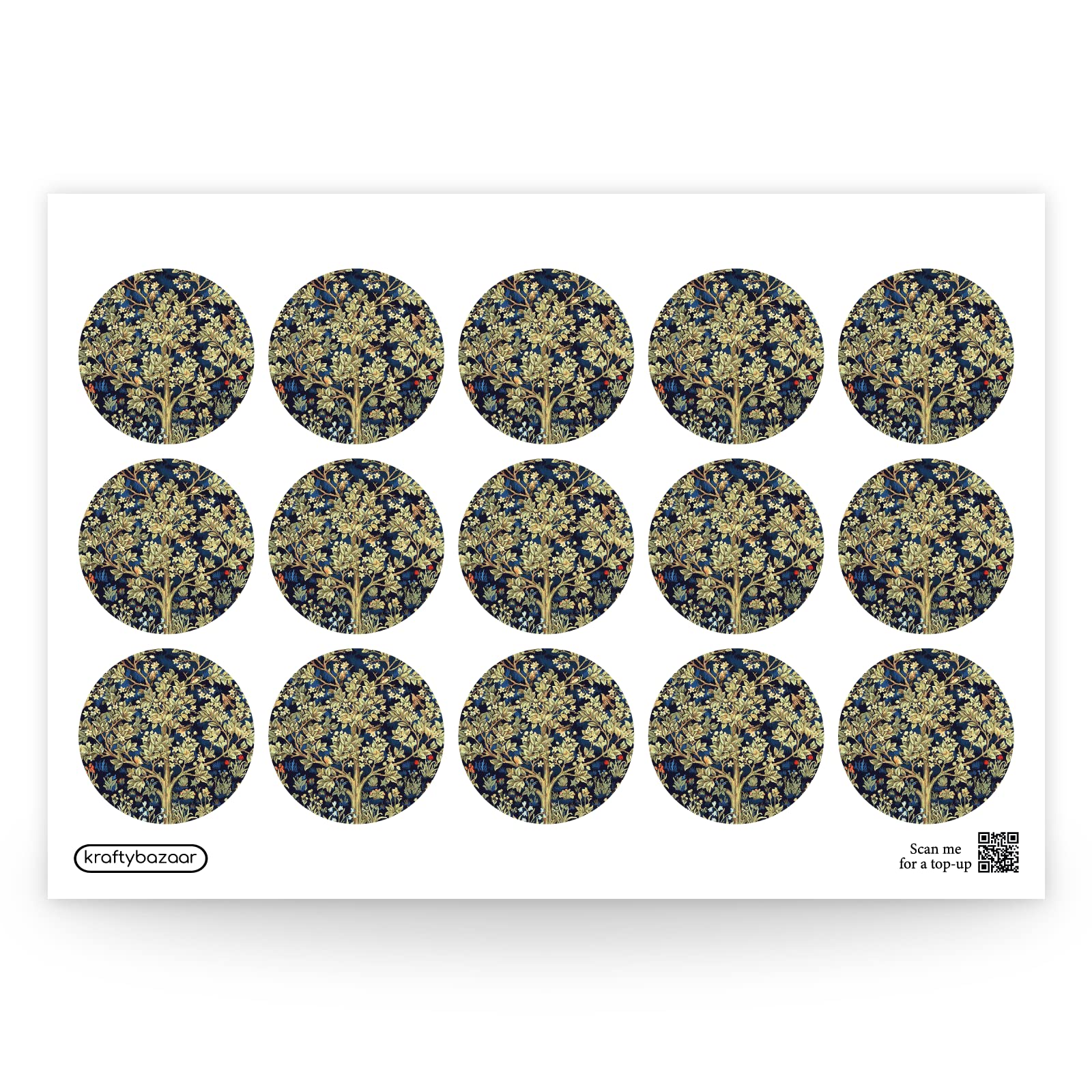 William Morris Tree of Life Paper Labels, 37mm Self-Adhesive Stickers, Multipack Stationery Craft Decor Labels (White Paper Labels, Pack of 540 Labels)