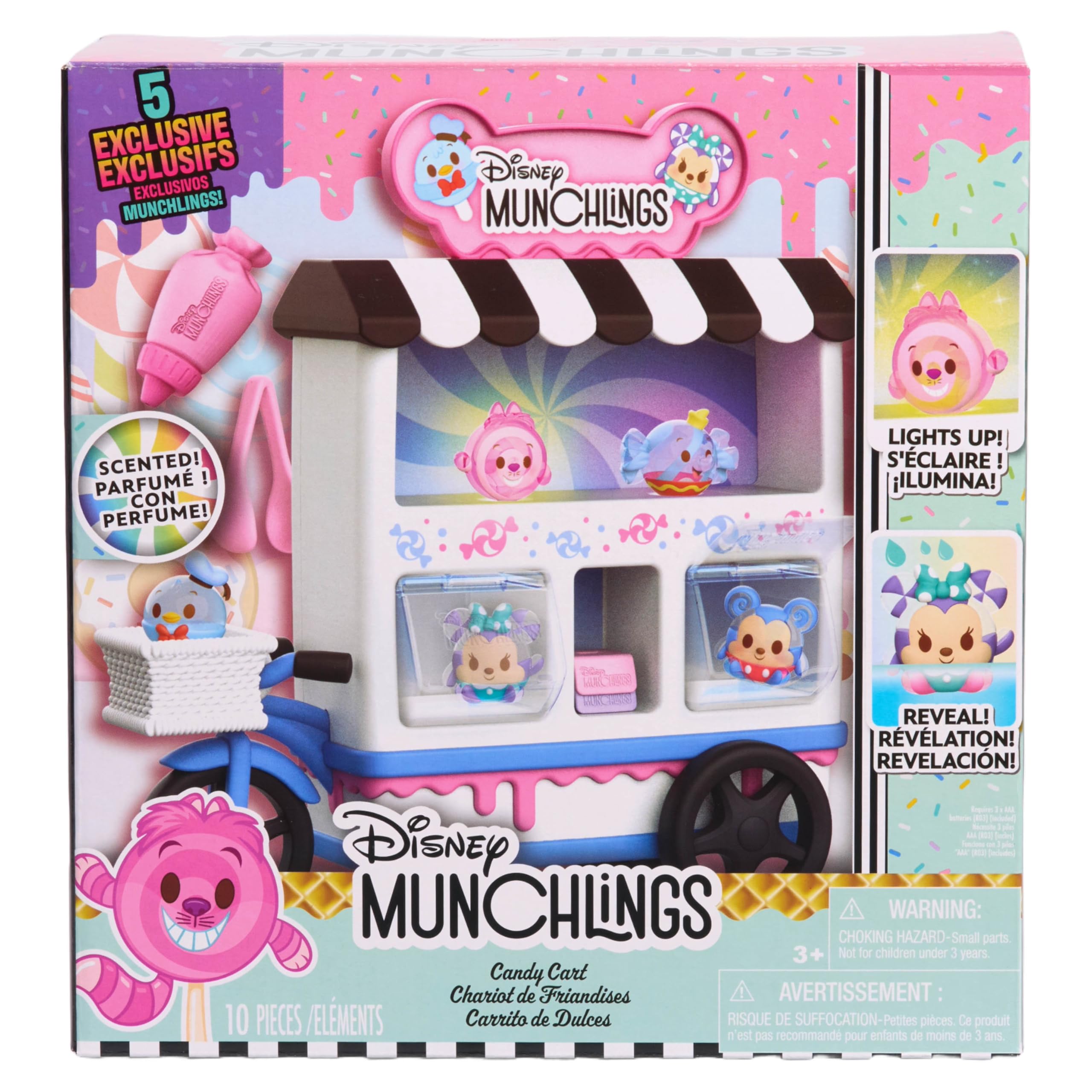 Just Play Set di gioco Disney Munchlings Candy Cart, 13 pezzi, personaggi da collezione a sorpresa da 2,5 cm, giocattoli per bambini dai 3 anni