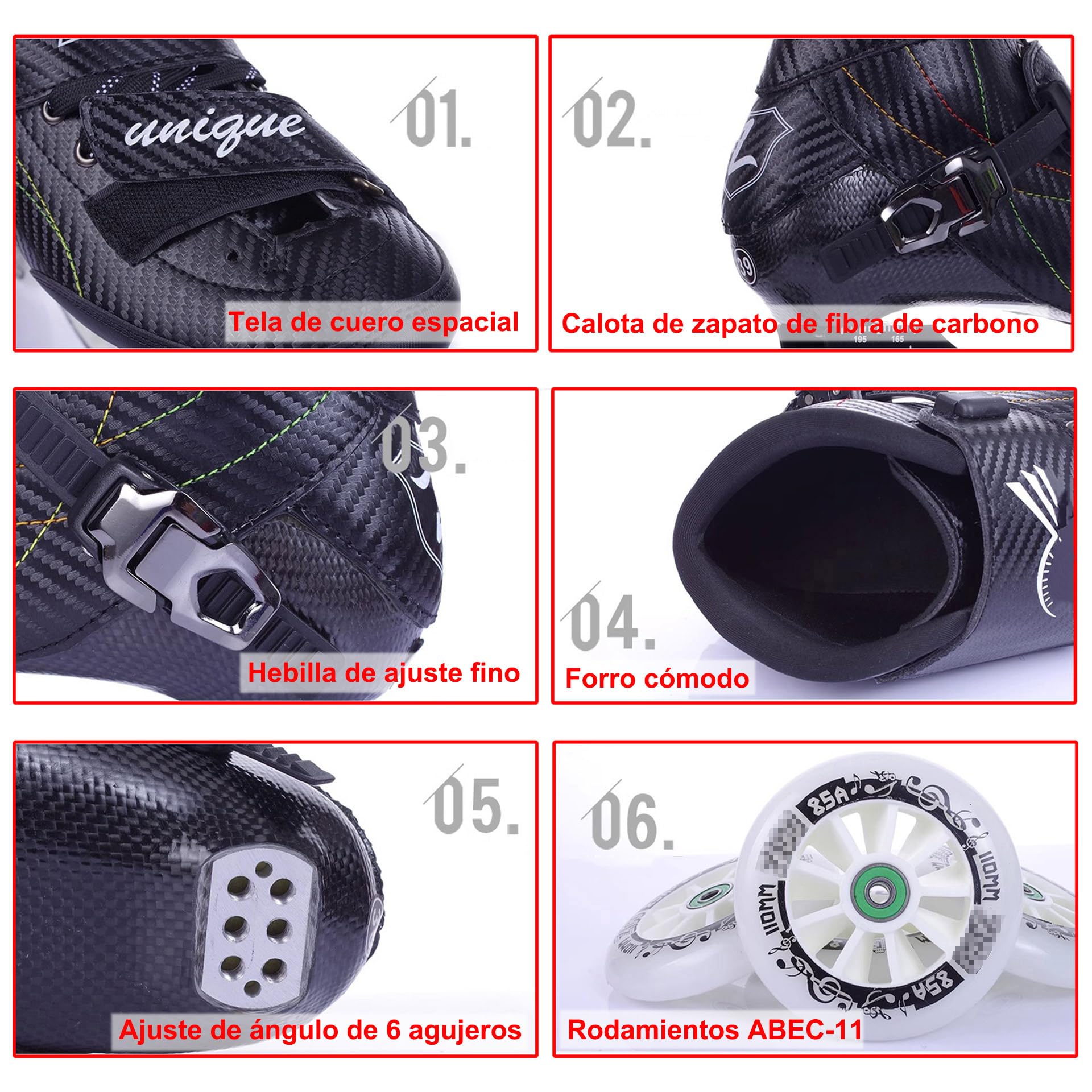 Patines Profesionales En Línea Fibra de Carbono Adultos Velocidad Exteriores