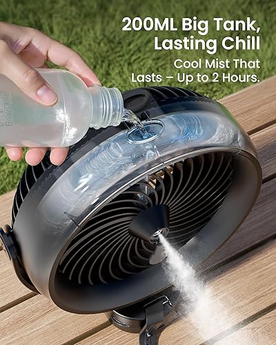 Miniatura 6 de Koonie - Ventilador de niebla con clip, a batería, 10,000 mAh, portátil, 8 pulgadas, func. 48 hs, 3 vel., 2 modos de pulv., tanque de 6.8 oz,