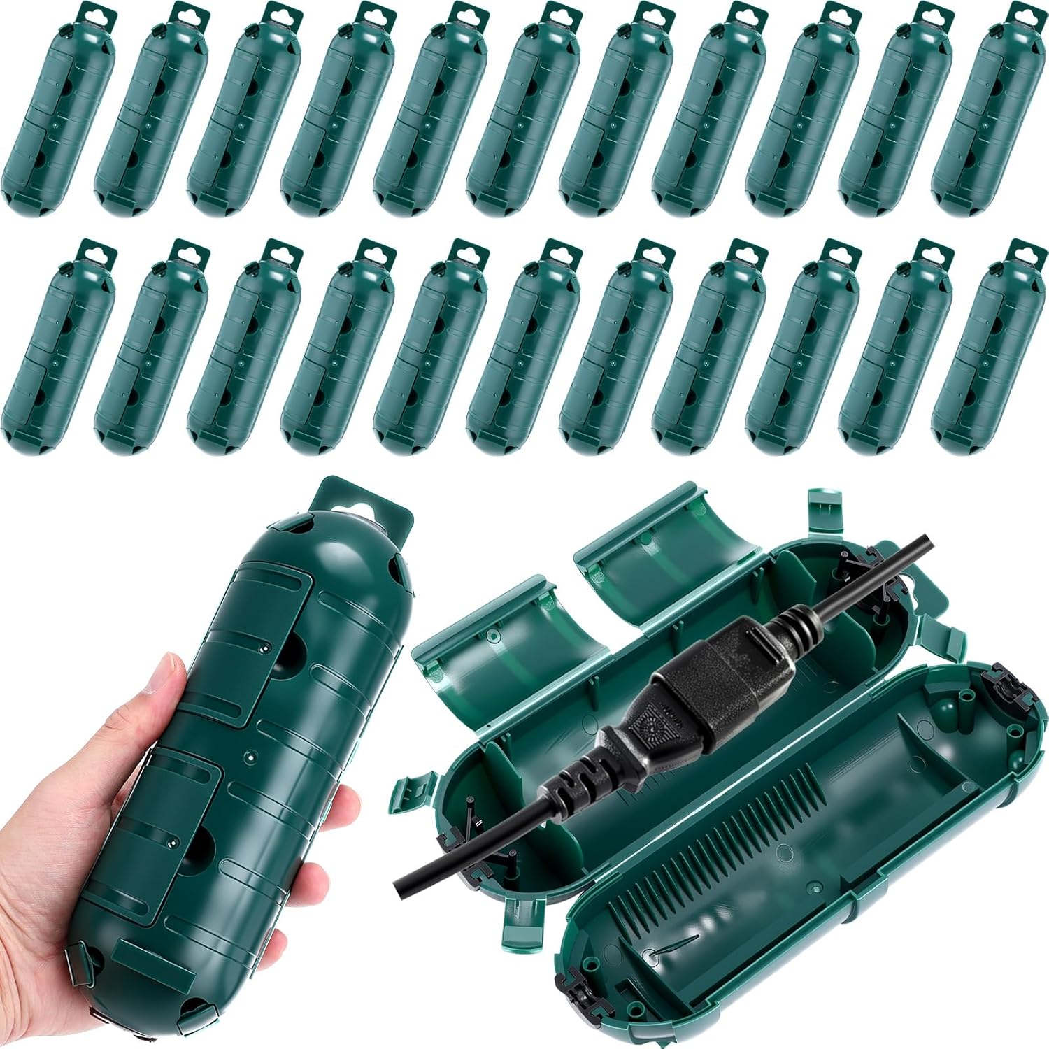 24 Pcs Outdoor Waterproof Power Protector Set, Weatherproof Extension Cord Cover, Socket Protection Box Special for Christmas Decoration Garden Lights Outdoor Equipment (Green)