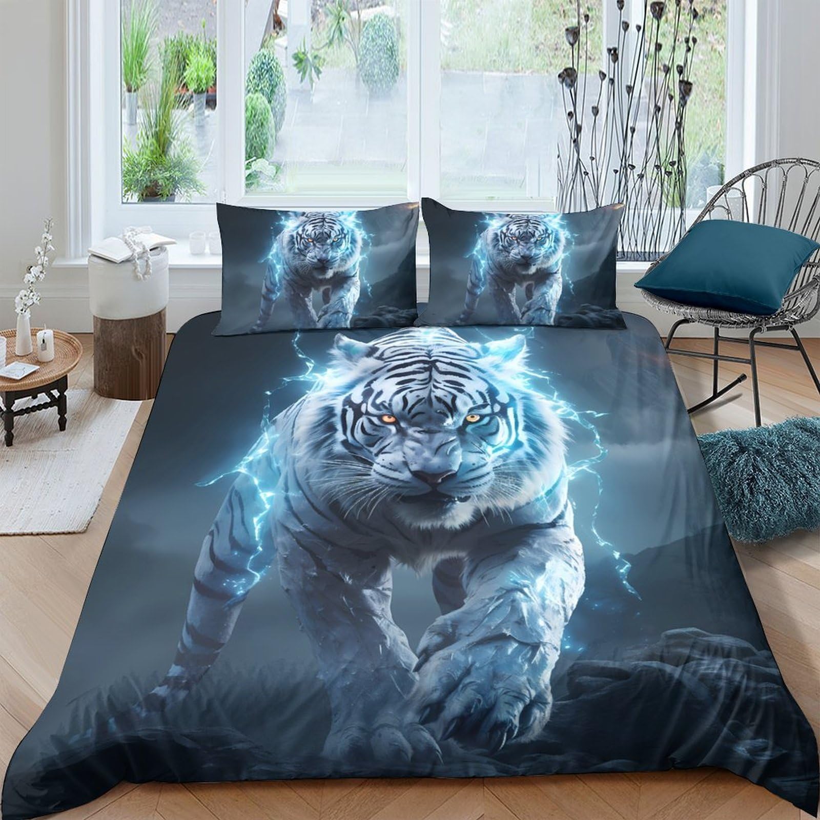 Ctjqhvkz Style-8 3D Printed Electric Tiger Fitted Sheet Microfiber Non-Slip Mattress Cover For Bedroom Dorm Decoration Easy Care Single（135X200cm）