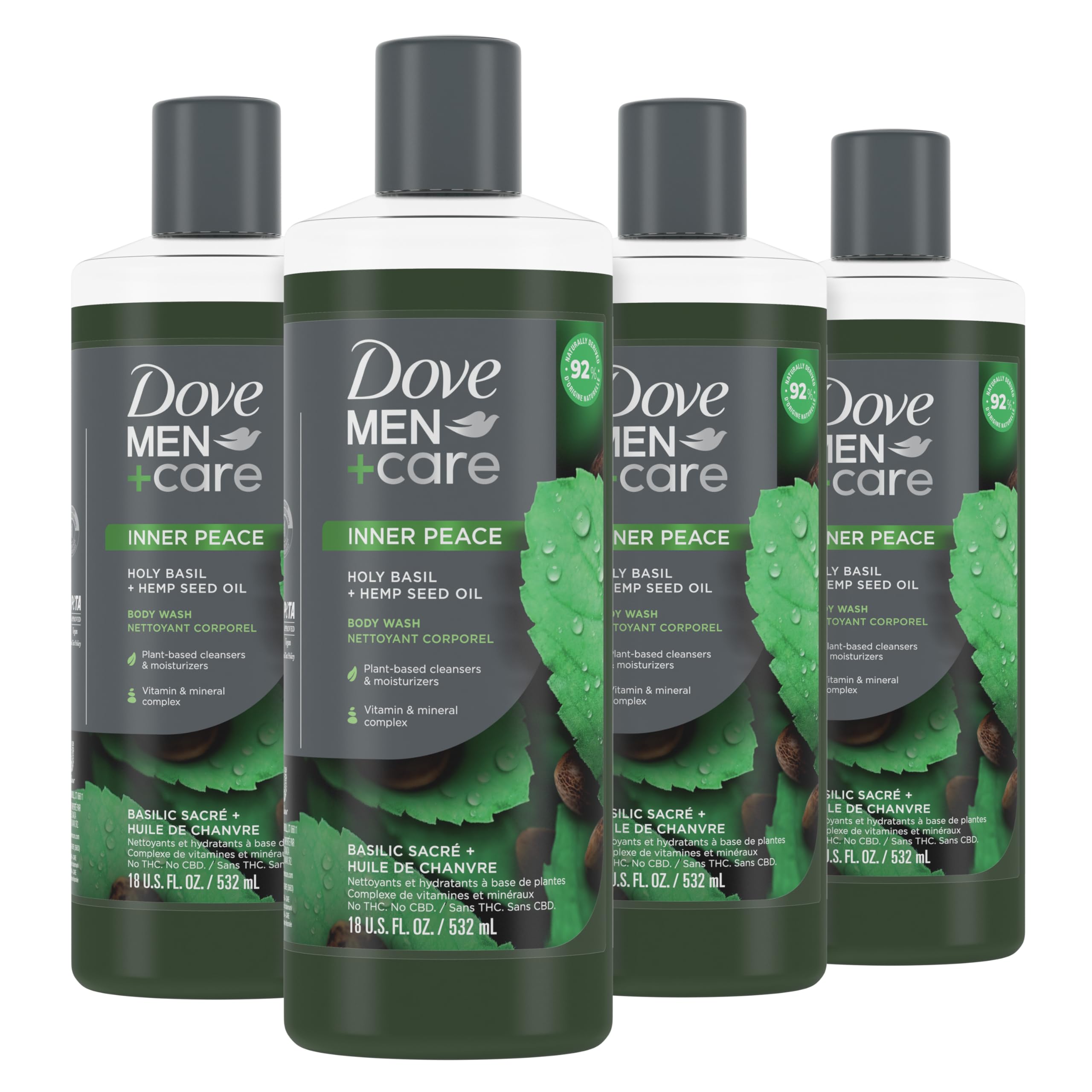Dove Men Care Body Wash Holy Basil Hemp Seed Oil 4 Count to Rebuild Skin in the Shower
