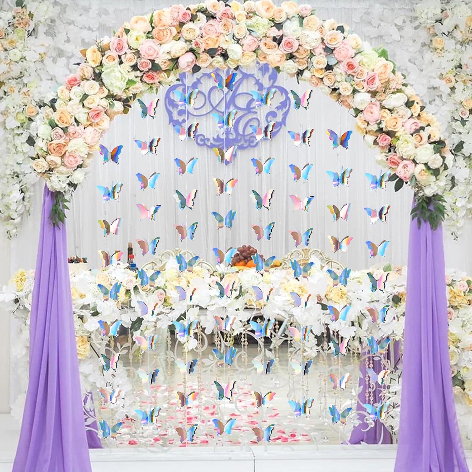jijAcraft Iridescent Party Decorations Butterfly Hanging Garlands for Birthday, Baby Shower, Wedding Decor